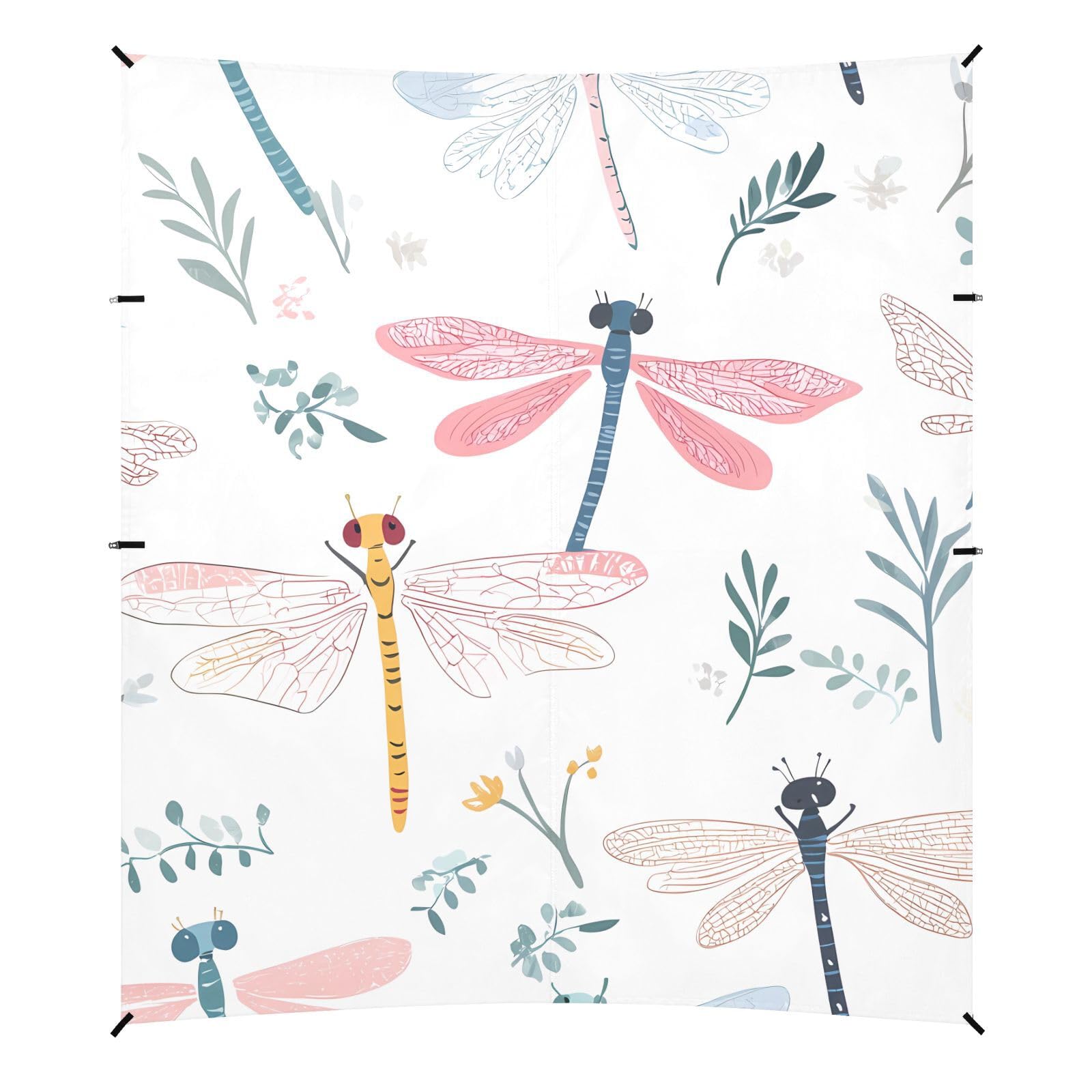 Cute Dragonfly White Stable Beach Tent UPF50 Water-Resistant Portable Sun Shelter with Sandbags & Sand Shovel for Family Trips, Picnics & Camping