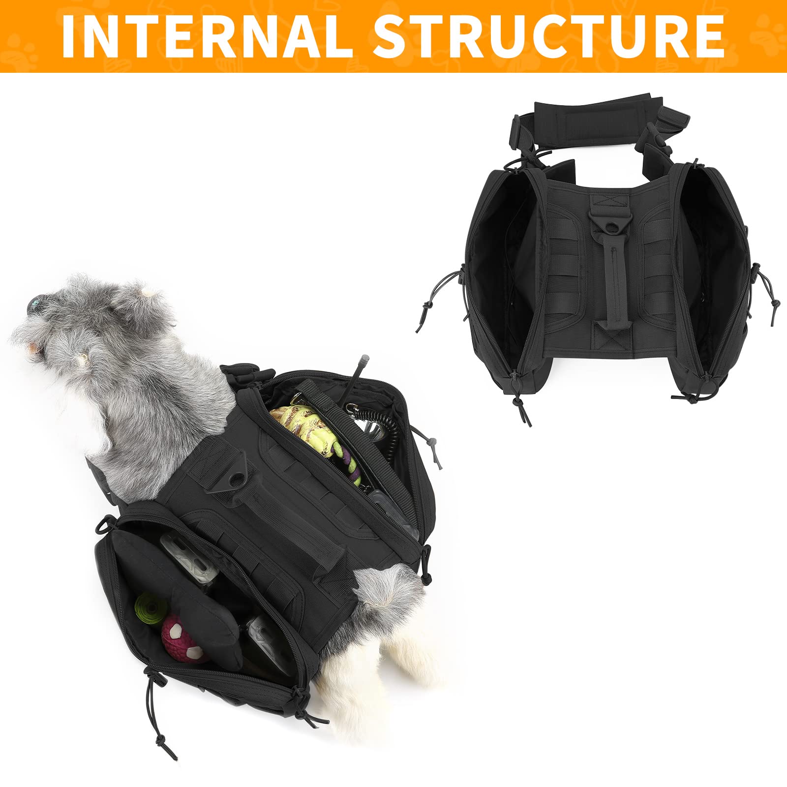 Huntvp Sac à Dos Tactique 1000D Harnais pour Chien Sac à Dos de Camping randonnée Sac à Dos pour Chien Voyage, Camping et la Randonnée en Plein air Chasse(Noir)