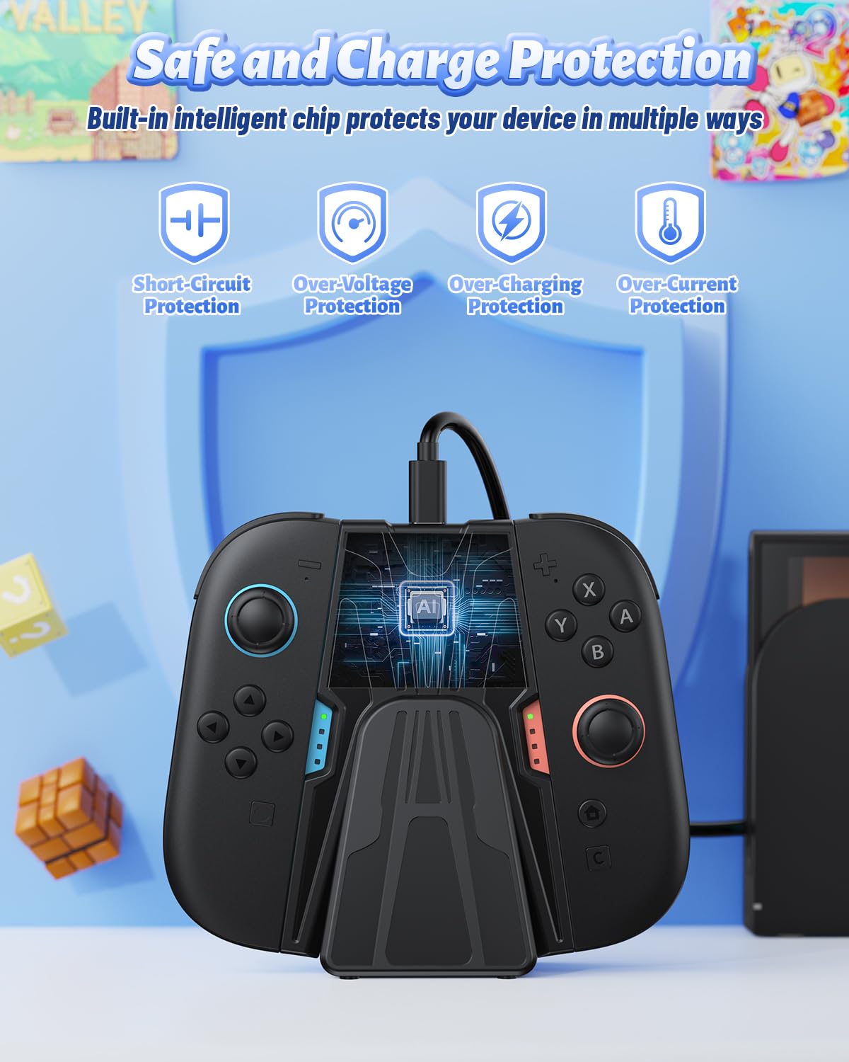FASTSNAIL Aufladehalterung für Switch 2 für Joy Con 2, ladestation Kompatibel mit Nintendo Switch 2, Zubehör für Switch 2, Griffe mit ständer（Nicht für Switch 2017 und OLED）