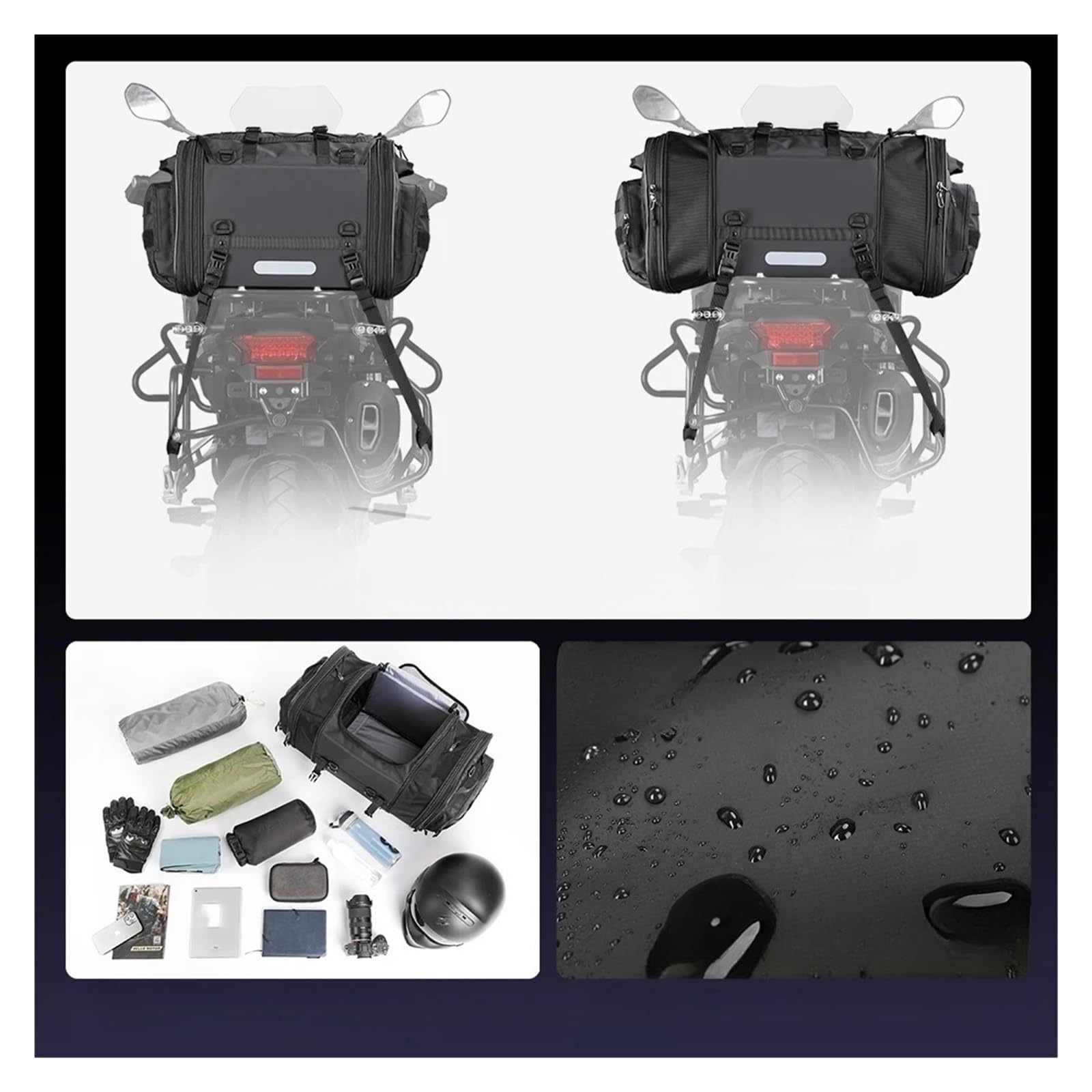 borsa sella moto Accessori moto Borsa da viaggio per bagagli Impermeabile 19L-80L Espandibile Coda motore di grande capacità/Tronco/Portapacchi per la maggior parte dei modelli(L 33L-45L)