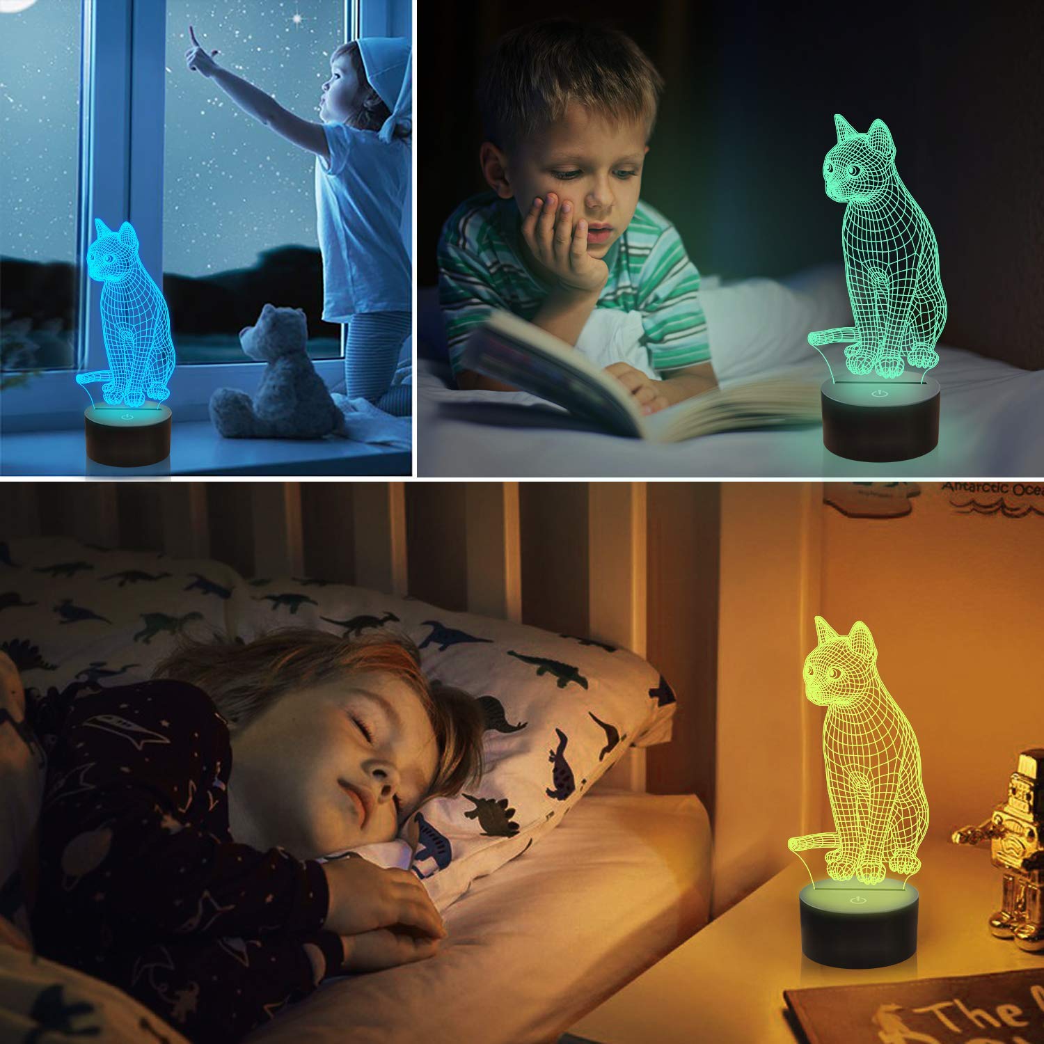 Lampada 3D Led Gatto Con Telecomando E Touch, 16 Colori, Acrilico, Ricaricabile USB, Per Camera Bambini E Regalo Natale - 2