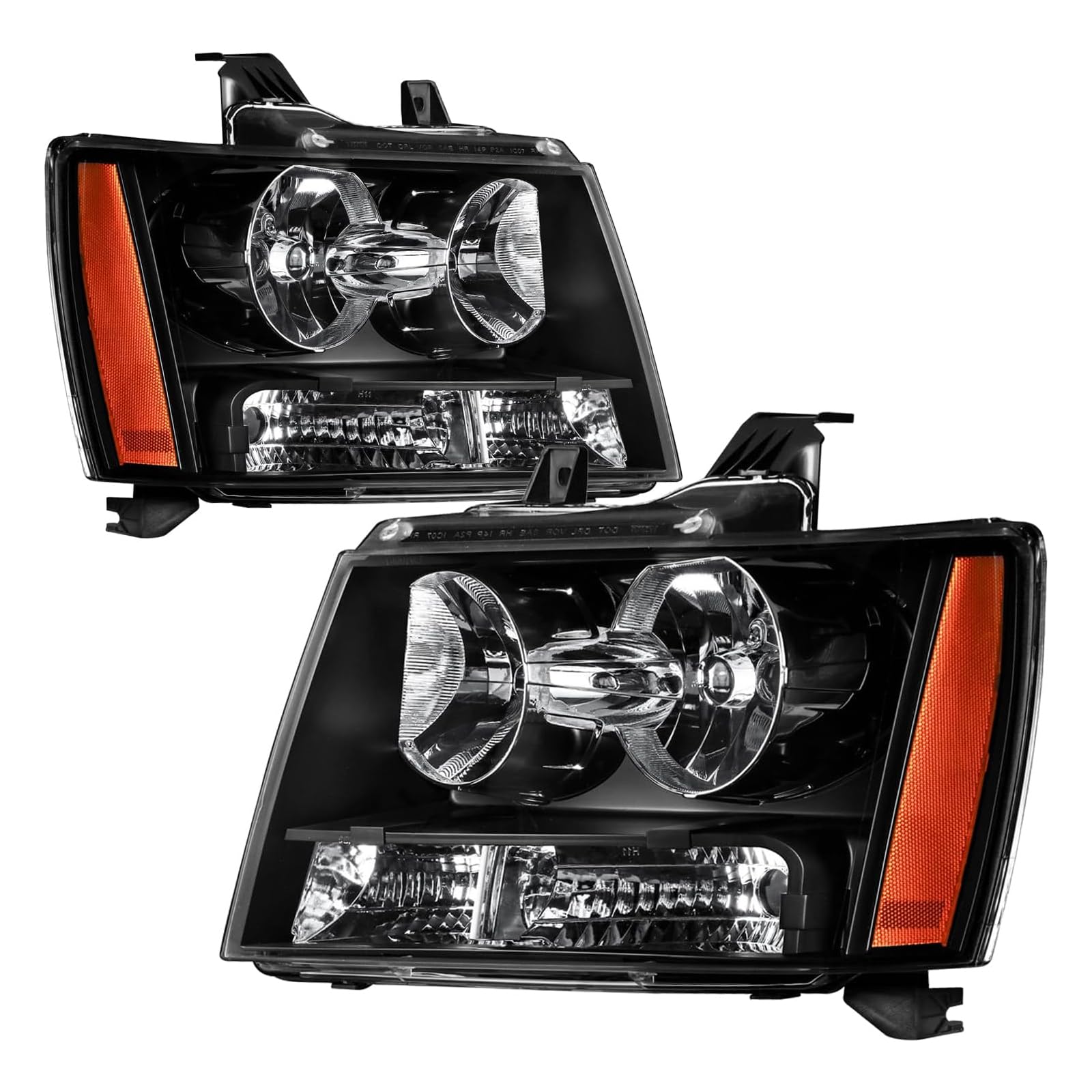 For 2007 2008 2009 2010 2011 2012 2013 2014 Chevy Tahoe Suburban 1500 Headlight Assembly Replacement for 07-13 Avalanche Suburban 2500 Head Lights Driver and Passenger Side, Black Housing Amber