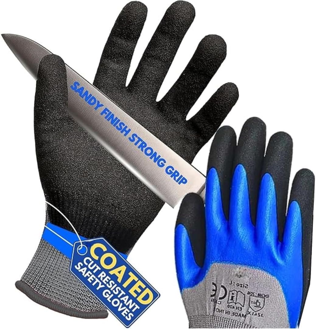 Safety Gloves for Men Industrial Cut Resistant Gloves for Cleaning Cooking Gloves for Kitchen Gardening Mechanical Work Construction Industrial Gloves Working Gloves (PACK OF 1 PAIR)