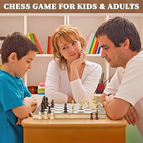 Miniatura 5 de Juegos de ajedrez magnéticos para niños y adultos, tablero de ajedrez de madera de 15 pulgadas con piezas, juego de ajedrez portátil de viaje con
