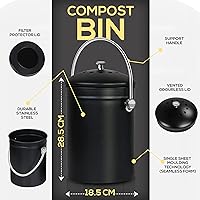 Vista 2 de Utopia Kitchen Compost Bin for Kitchen Countertop, 1.3 Gallon Compost Bucket for Kitchen with Lid, Includes 1 Spare Charcoal Filter (Black)