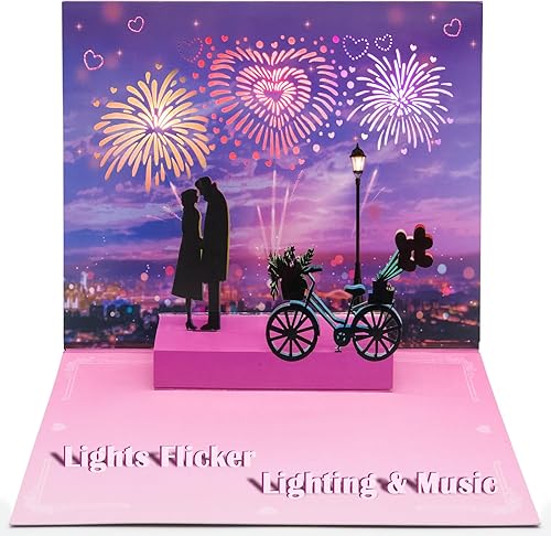 DTESL Tarjeta de felicitación del día de San Valentín con música y fuegos artificiales, tarjeta de aniversario, tarjeta de amor, regalo de