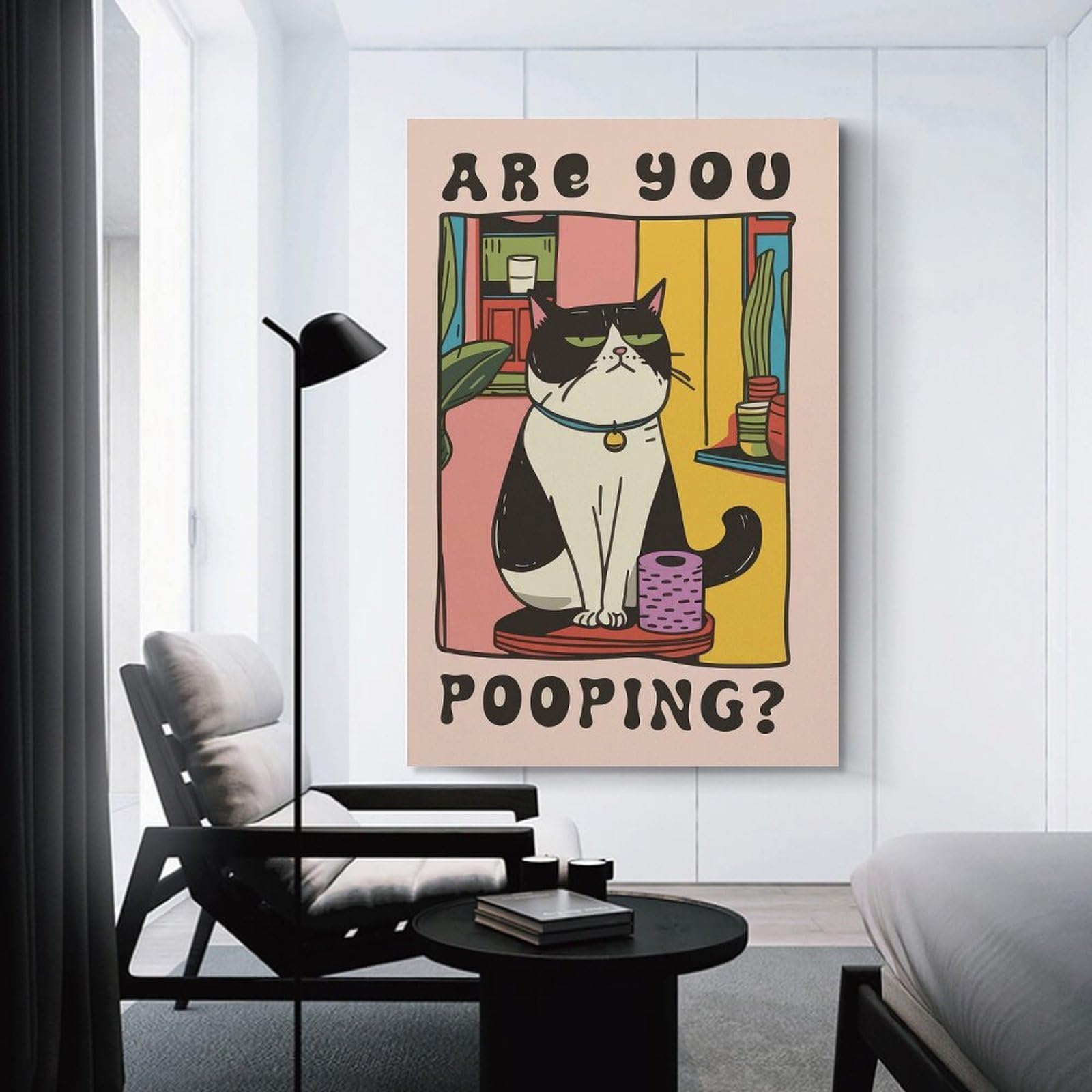 Junmoney Unframe-Style Grumpy Cat Are You Pooping Art Decorative Canvas Print, 24X36inch(60X90cm), For Home, Office, Studio Or Guest Room, Versatile Wall Decor For Many Rooms