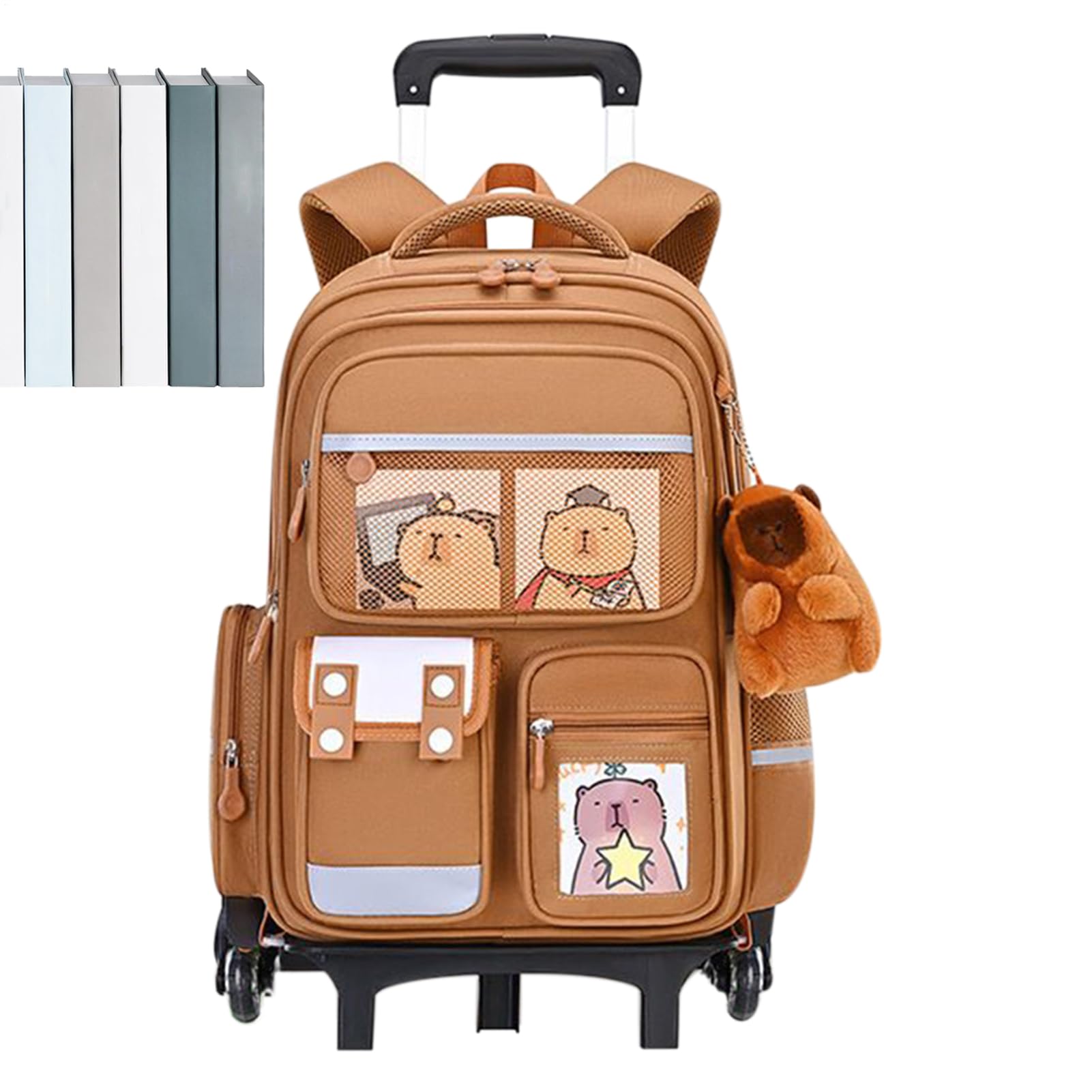 Mochila con Ruedas Bolsa de Gran Capacidad con Asa Retráctil y Altura | Estampado de Capibara en Mochila con Ruedas para Viajes, Escuela, Trabajo, Avión, Negocios, Niños, Niñas,