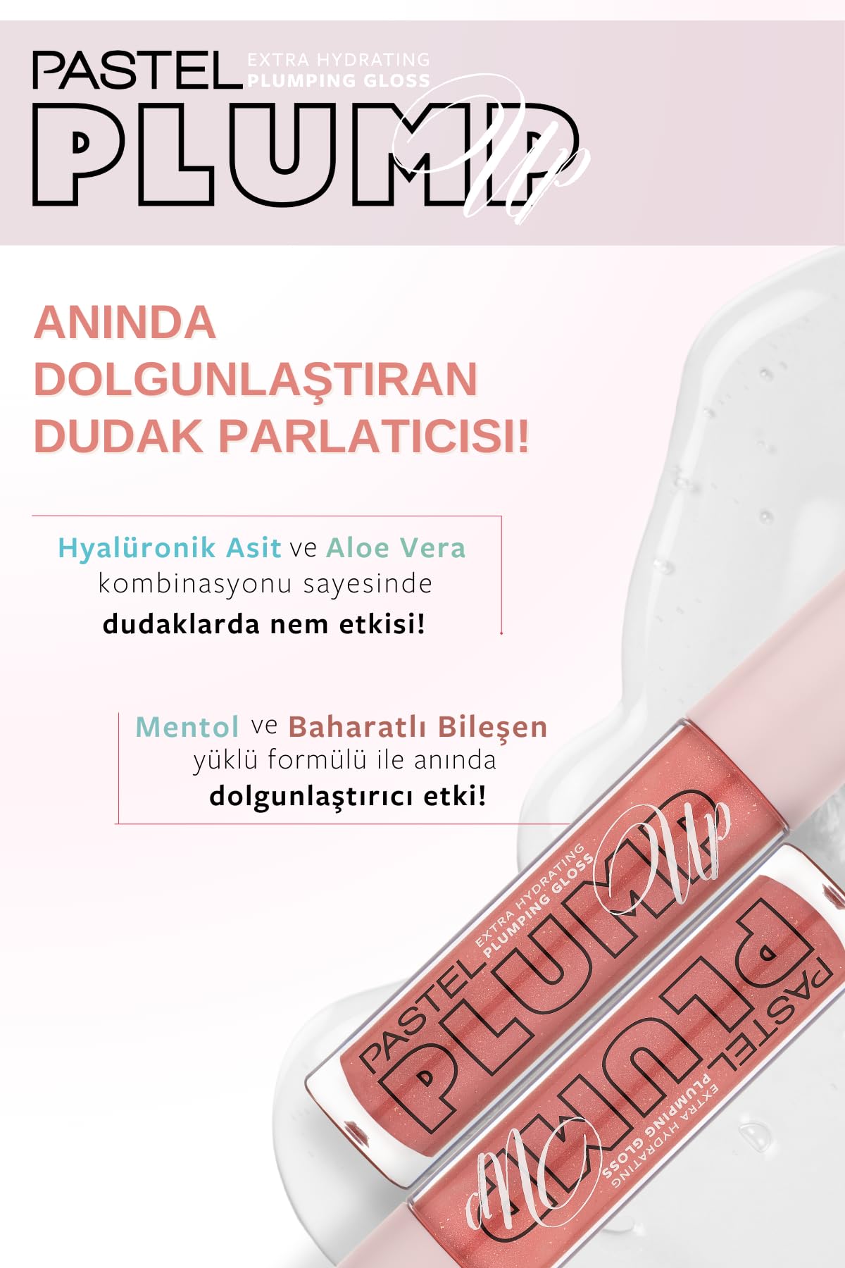 pastel Plump Up Extra Hydrating Plumping Gloss - Dolgunlaştıran Dudak Parlatıcısı, 208 Shimmer Nude, 5,3 Ml