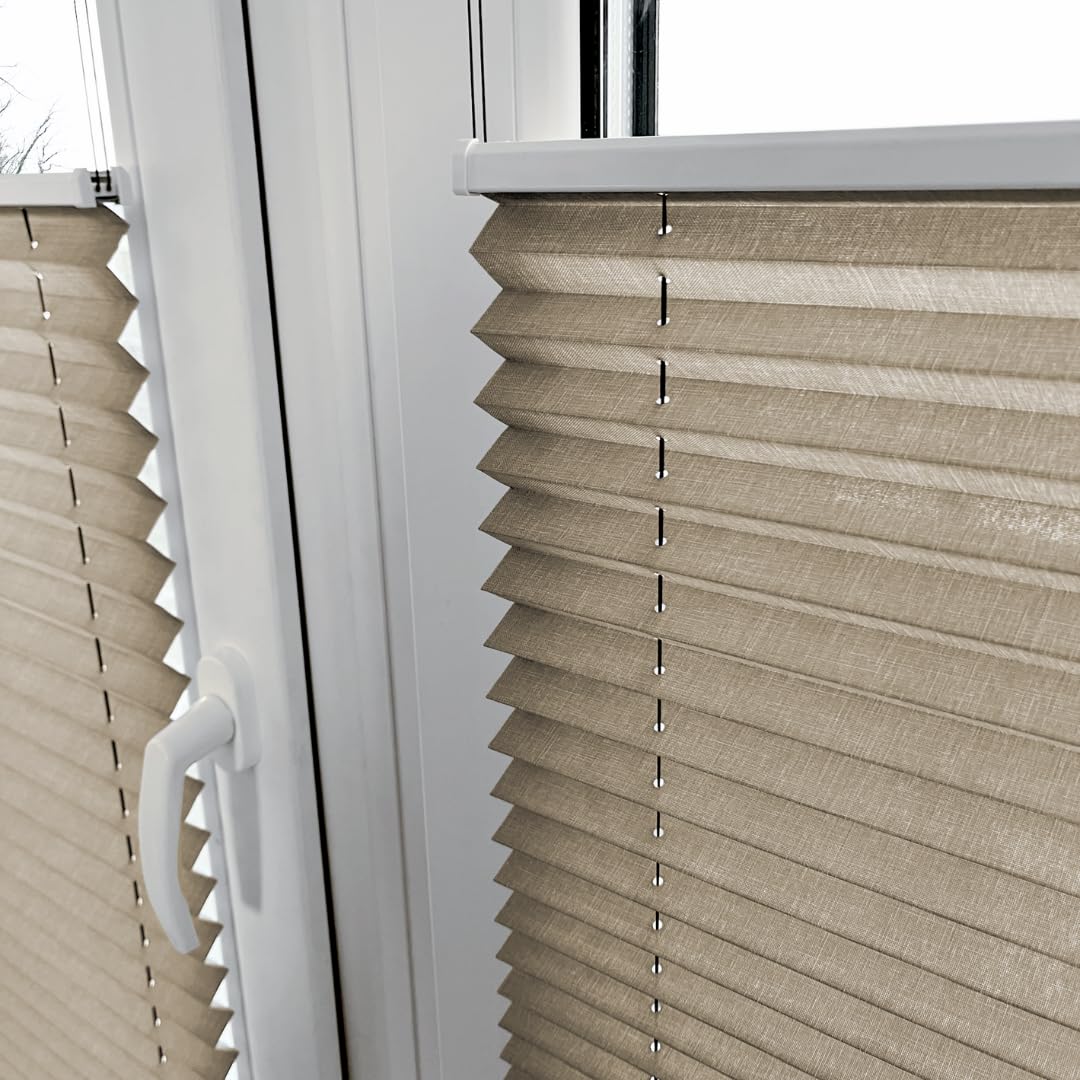 Home-Vision Premium Plissee ohne Bohren Klemmfix Melange Beige B90 x H120cm | Faltrollo mit Klemmträger Lichtdurchlässig Rollo Leinenoptik Blickdicht Sonnenschutz Jalousie für Fenster & Tür