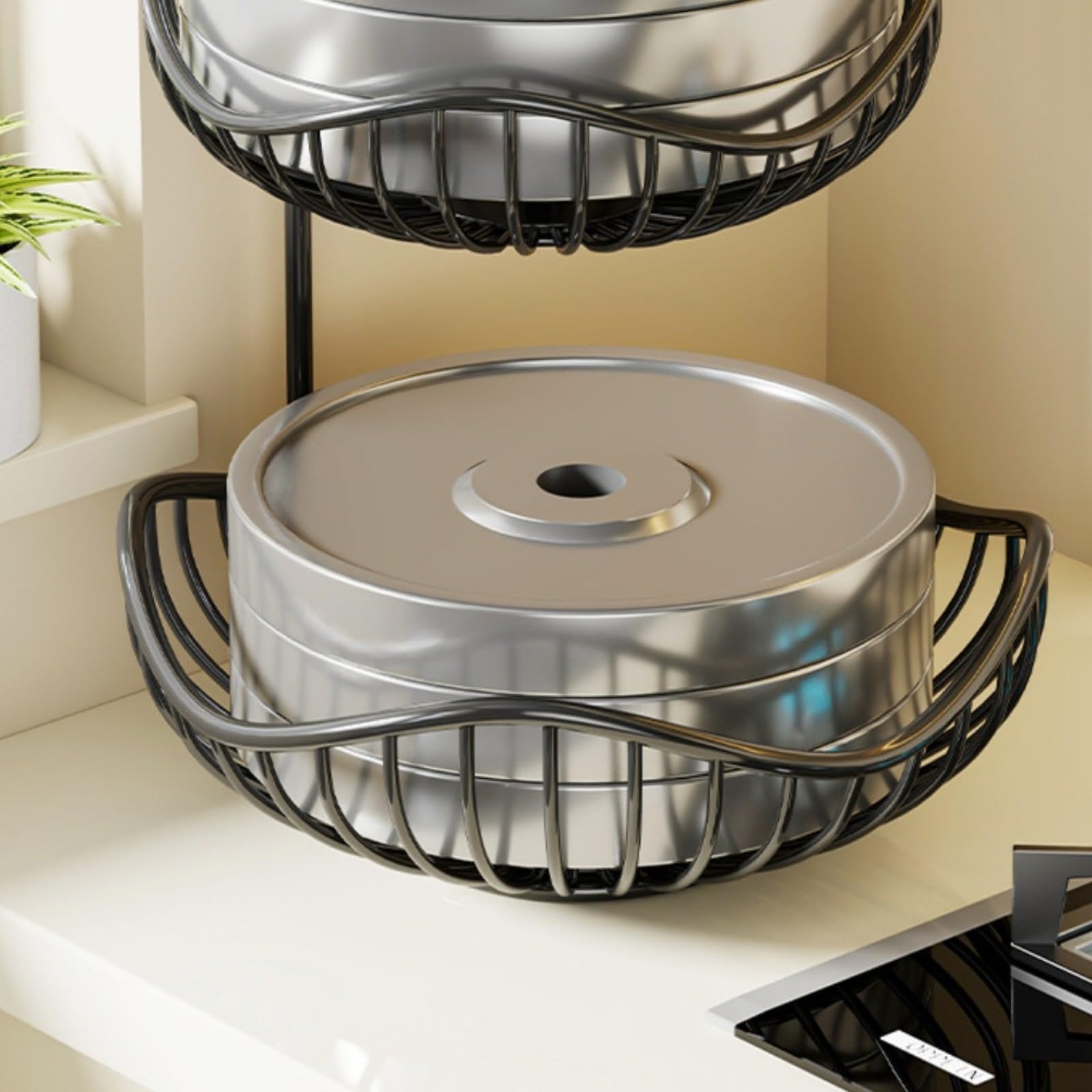 Ciotola per frutta a 2 ripiani, per bancone della cucina, in acciaio inox, con design a doppio strato, supporto per prodotti in metallo antiruggine, per sala da pranzo e bagno, 30 x 20 cm