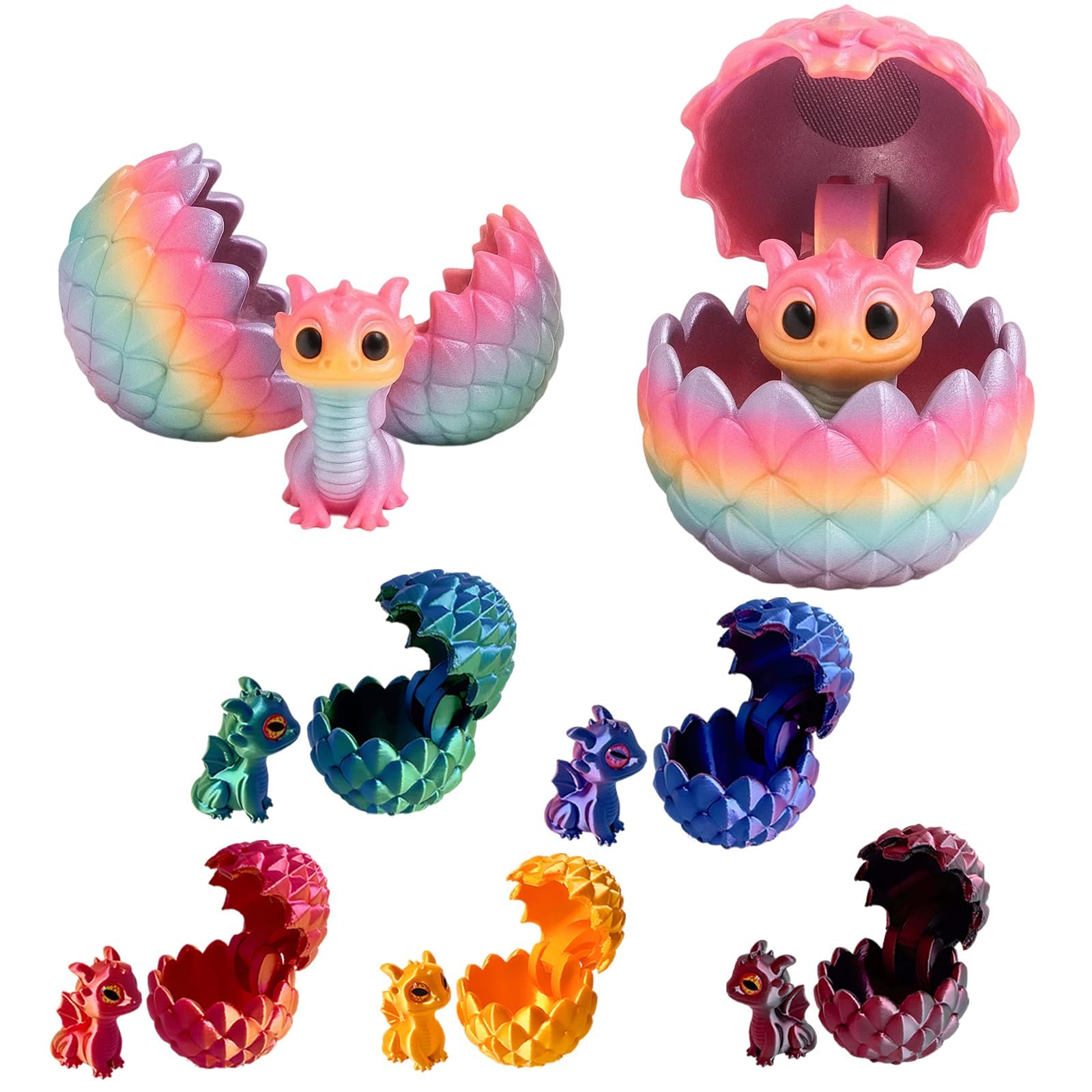 6PCS 3D Printed Dragon In Egg, 3D Printed Dragon Egg Set, Mini in Eggs, Unique Desk Decor for Office, Creative Play Figurines for, Collectible Miniature Display