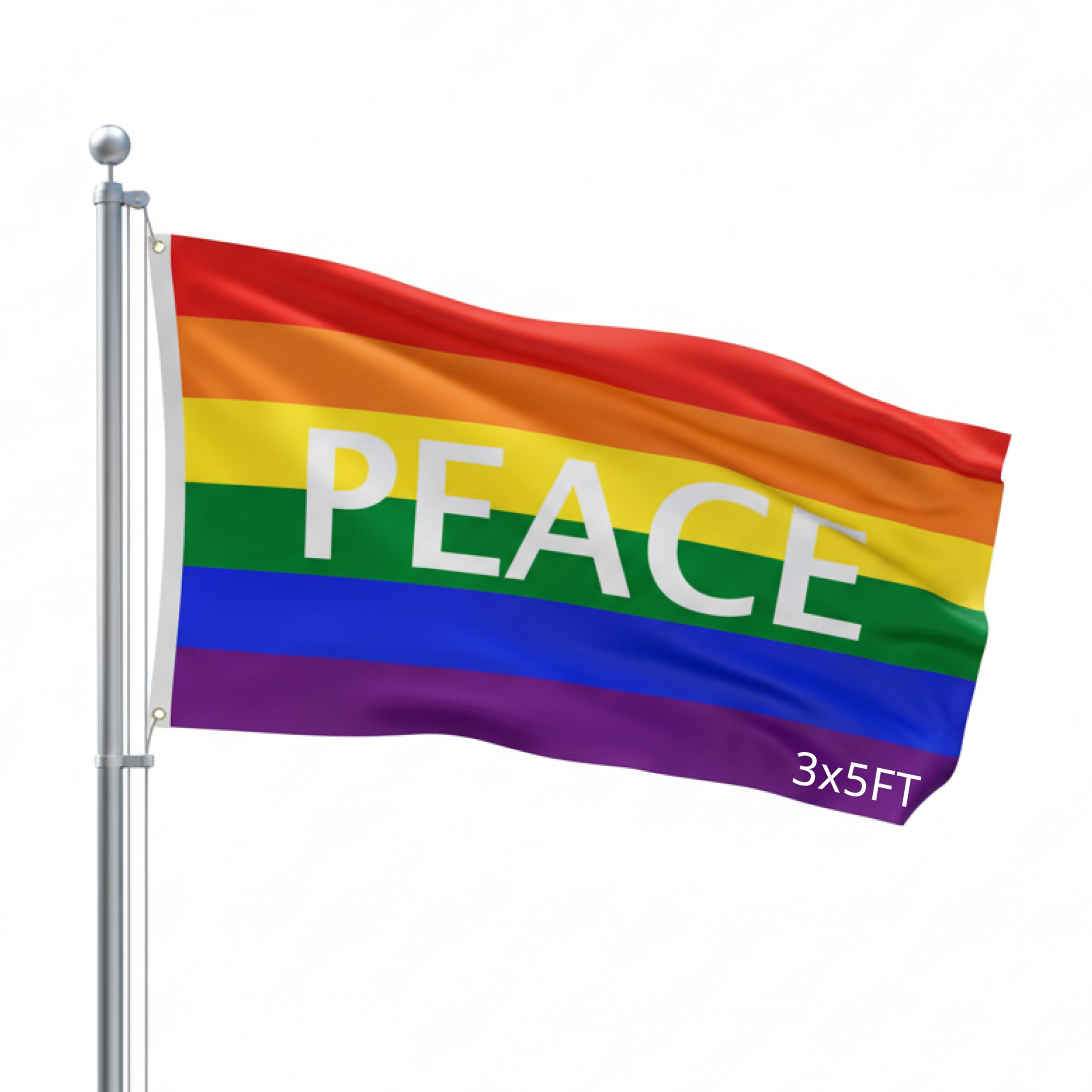 SSK® Rainbow Peace Outdoor Flag - Large 3' x 5', Weather-Resistant Polyester