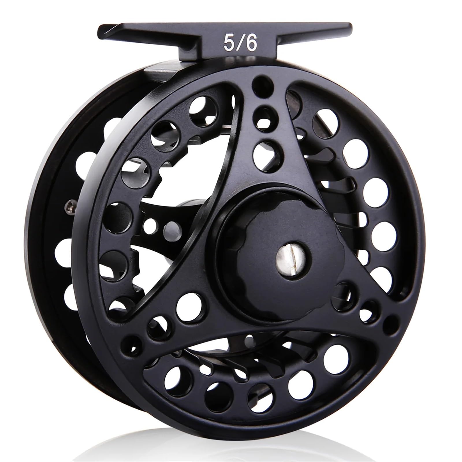 Mulinello,Mulinello Pesca Mulinello da pesca a mosca, corpo in lega di alluminio lavorato CNC, albero principale in acciaio inossidabile, manopola trascinamento antiscivolo, mulinello 5/6(Black)