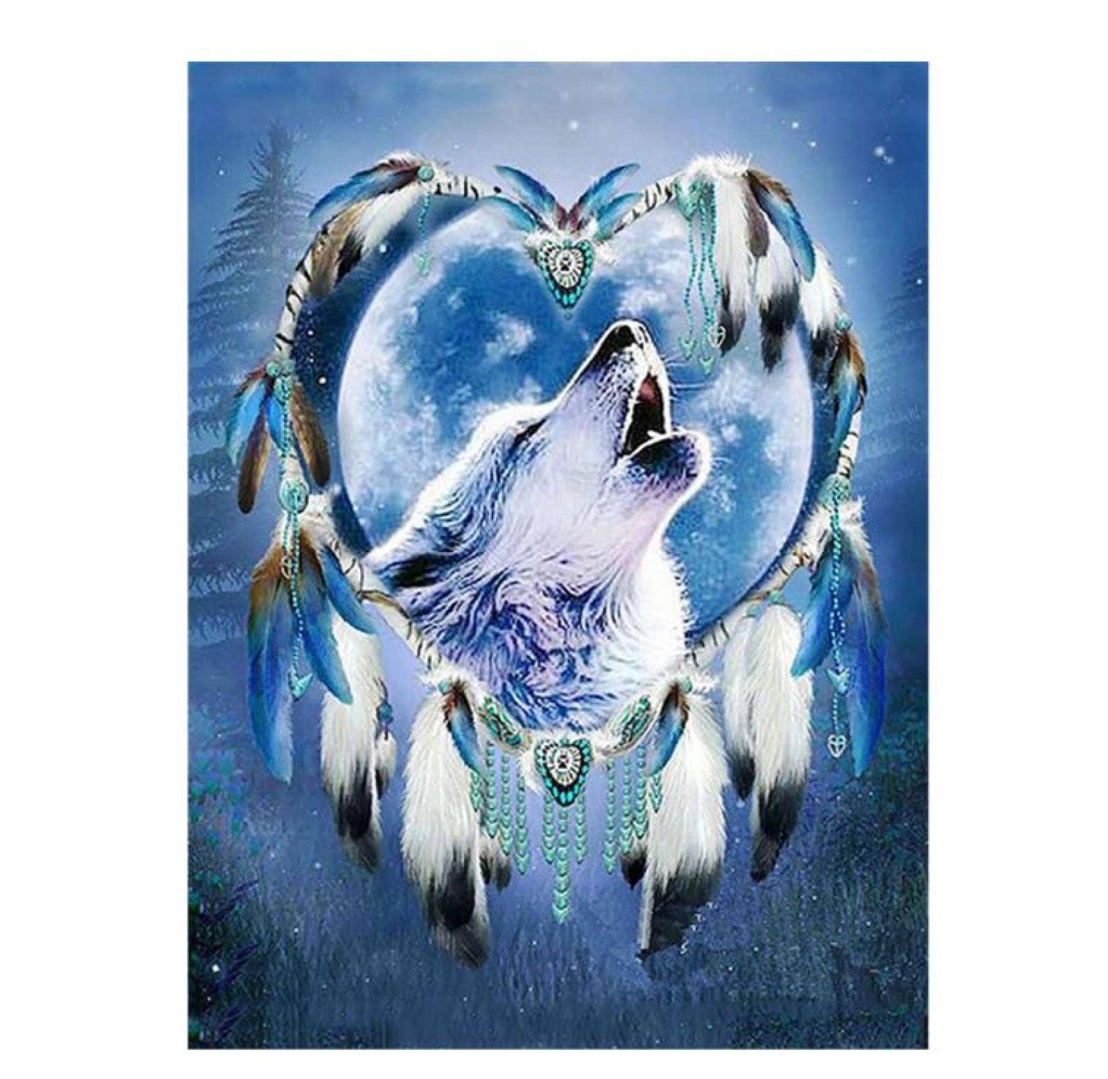 JNNPY Kreuzstich-Set 'Grauer Wolf' Vorgedruckt - 40x50 Cm, 11CT, Inkl. Garn, Nadel, Werkzeug & Anleitung Für Anfänger