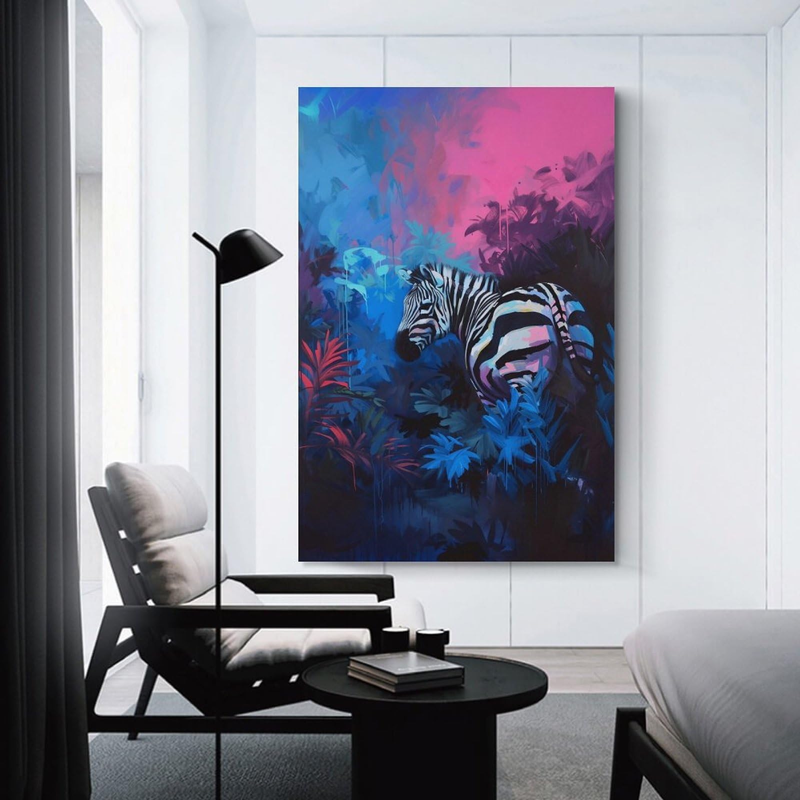 Junmoney Vibrant Zebra in Colorful Jungle Painting Room Decor Wall Art 24x36inch(60x90cm), for Bedroom, Guest Room Or Reading Nook, An Easy Wall Refresh for Bedrooms