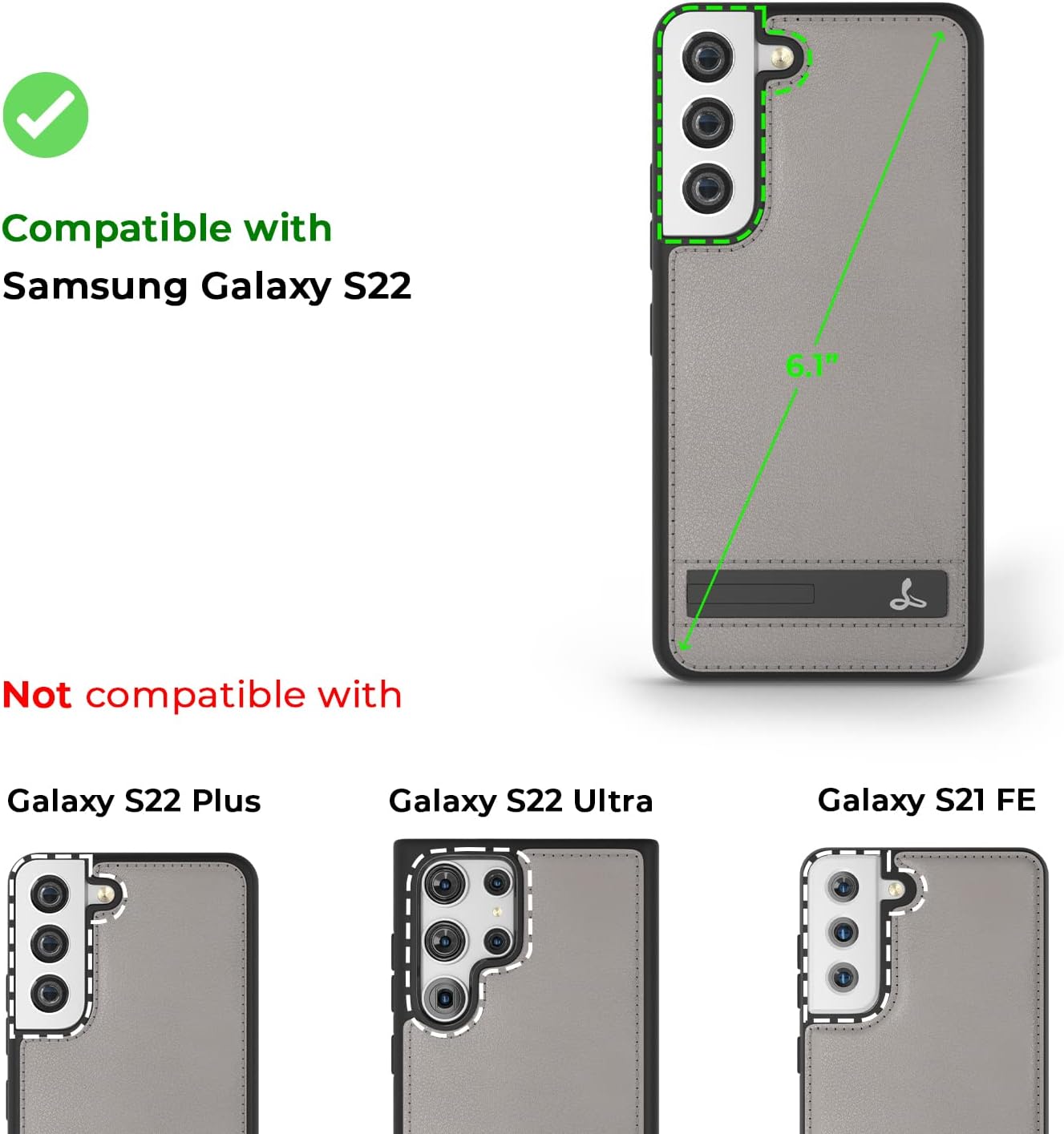 Snakehive Metro Leather Case for Samsung Galaxy S22 5G || Real Leather Phone Case with Stand || Genuine Leather & Wireless Charging Compatible Leather Cover with Kickstand (Grey)