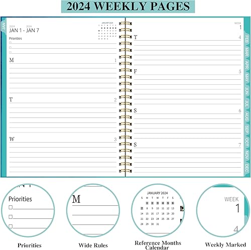 Miniatura 4 de Agenda 2024  Agenda académica semanal mensual 2024 con pestañas mensuales de 8.5 x 11, agenda diaria 2024, bolsillo interior, cubierta flexible,