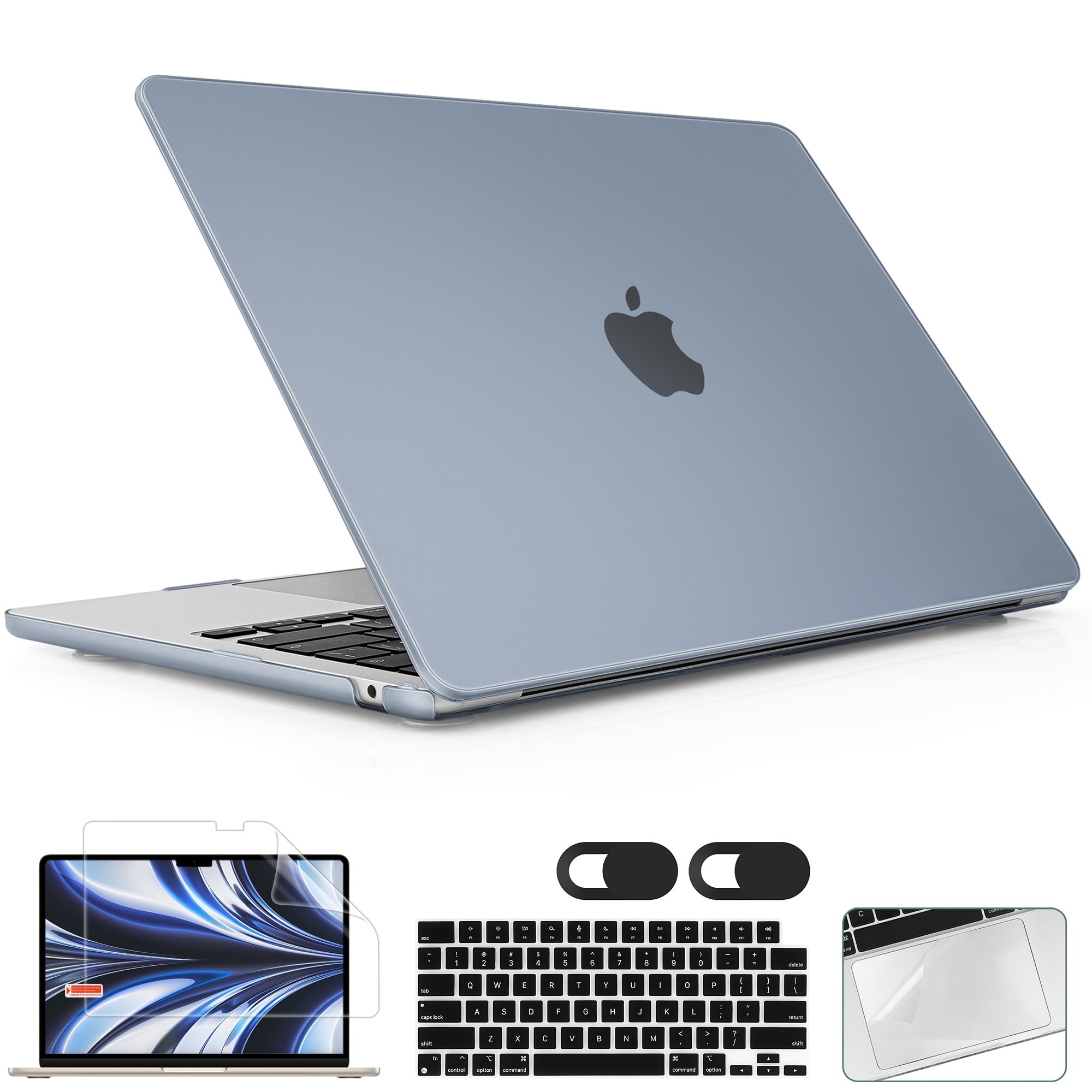for MacBook Air 15 inch Case 2023 2024 2025 Release M4 A3241 M3 A3114 M2 A2941 with Liquid Retina Display & Touch ID, Hard Shell with Screen Protector & Webcam Cover, Haze Blue