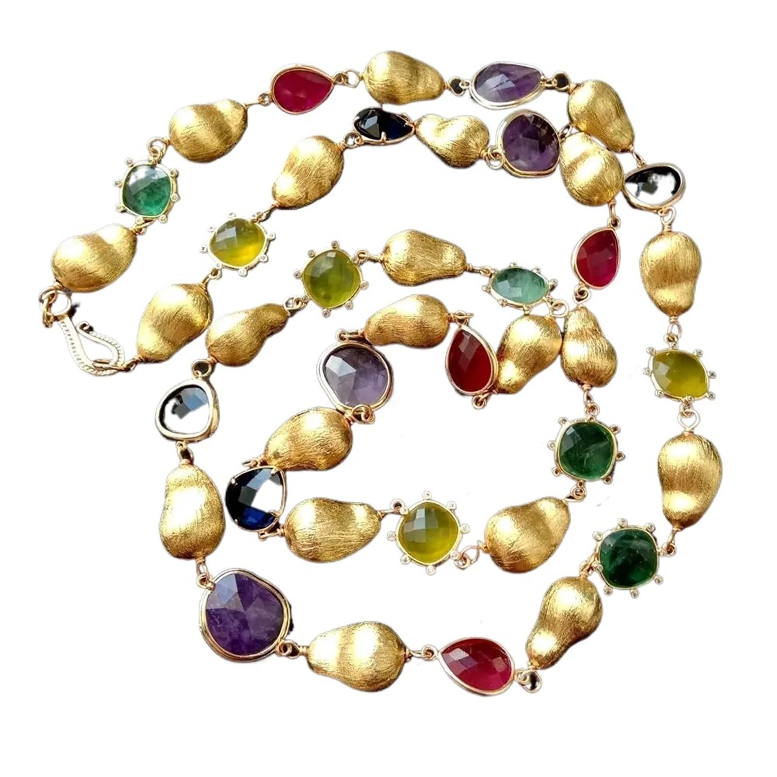 Generico Collana da donna con catena di perline multicolori con pietre preziose naturali
