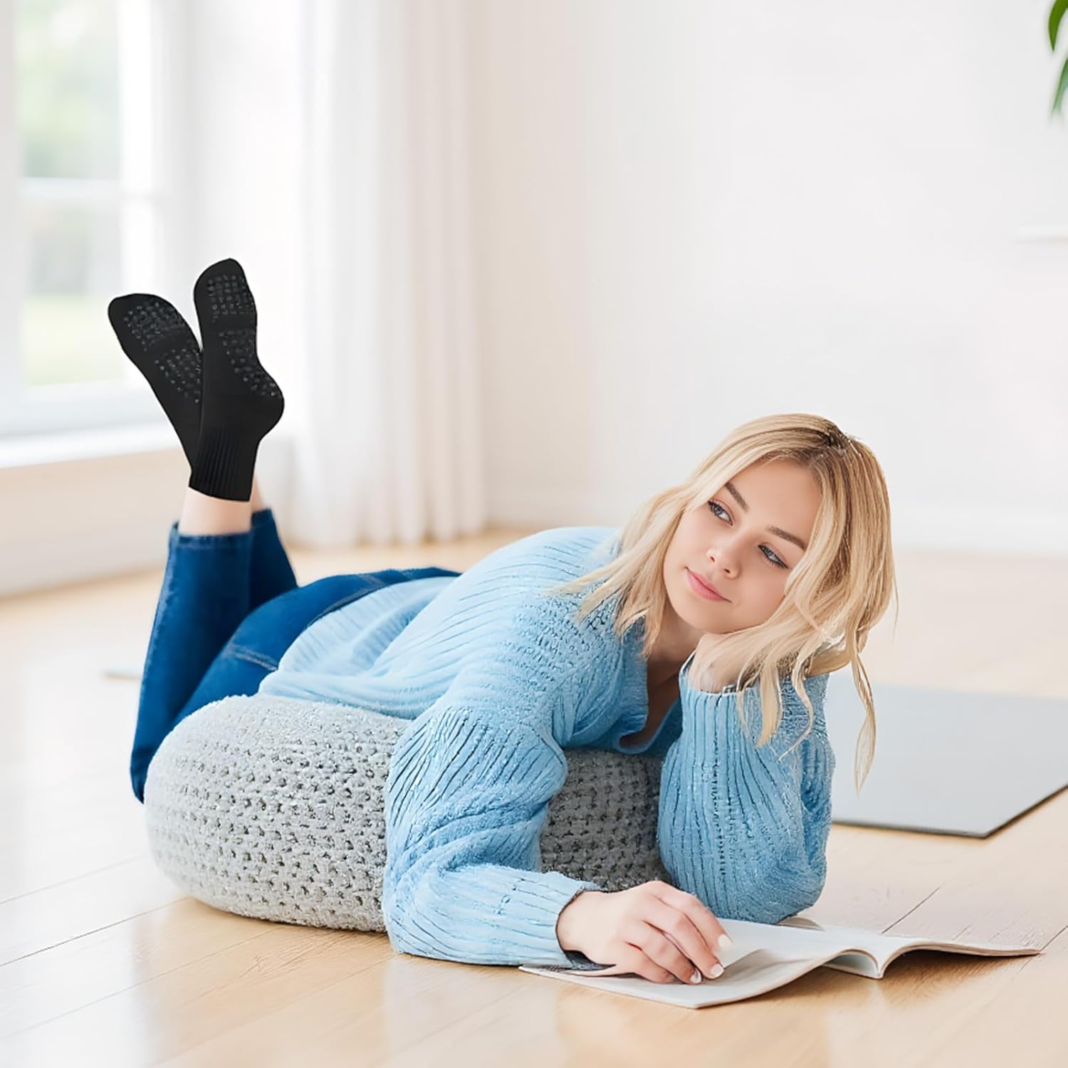 12 Pairs Pilates Socks with Grip for Women,Yoga Barre Crew Sticky Non Slip Socks for Hospital,Barefoot,Gym - Image 7