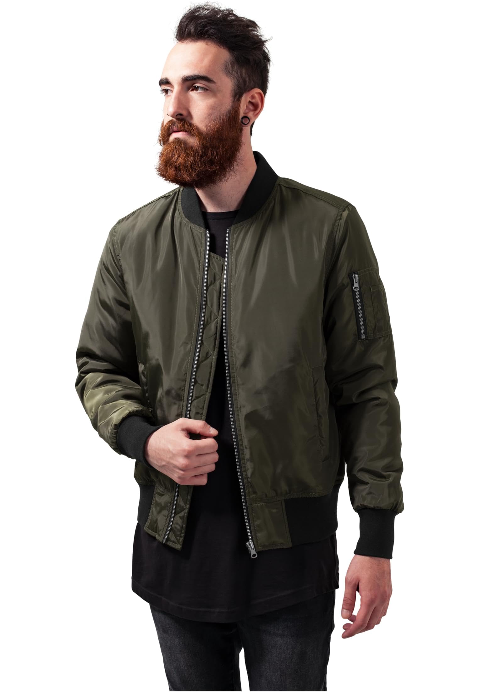 Urban Classics Men's 2-Tone Bomber Jacket, Multicolour (Darkolive/Black), Medium