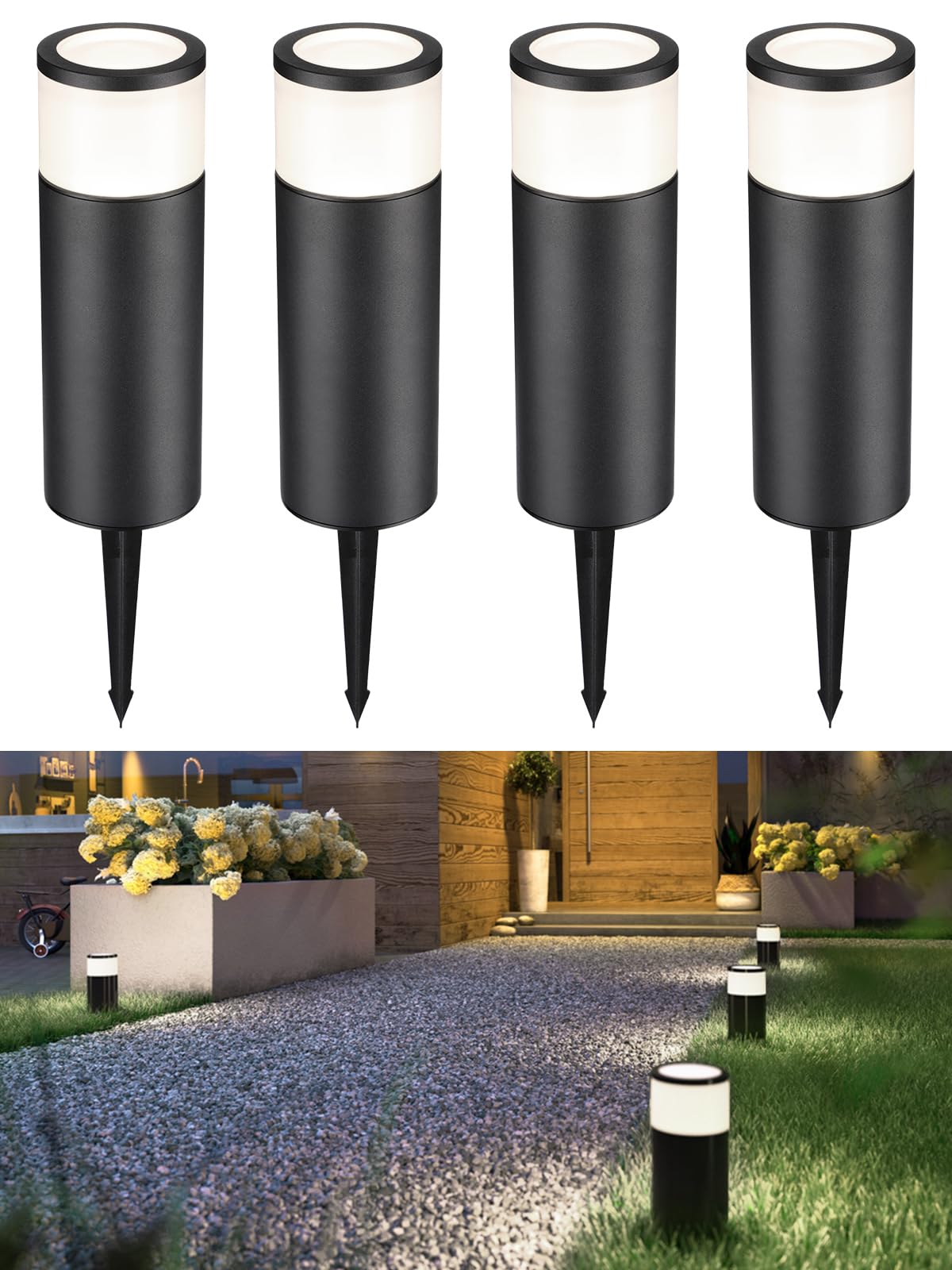 LEONLITE 5W Low Voltage Landscape Pathway Lights, 12V LED Bollard Path Lights Wired, Aluminum Housing, IP65 Waterproof, 4000K Cool White, Pack of 4