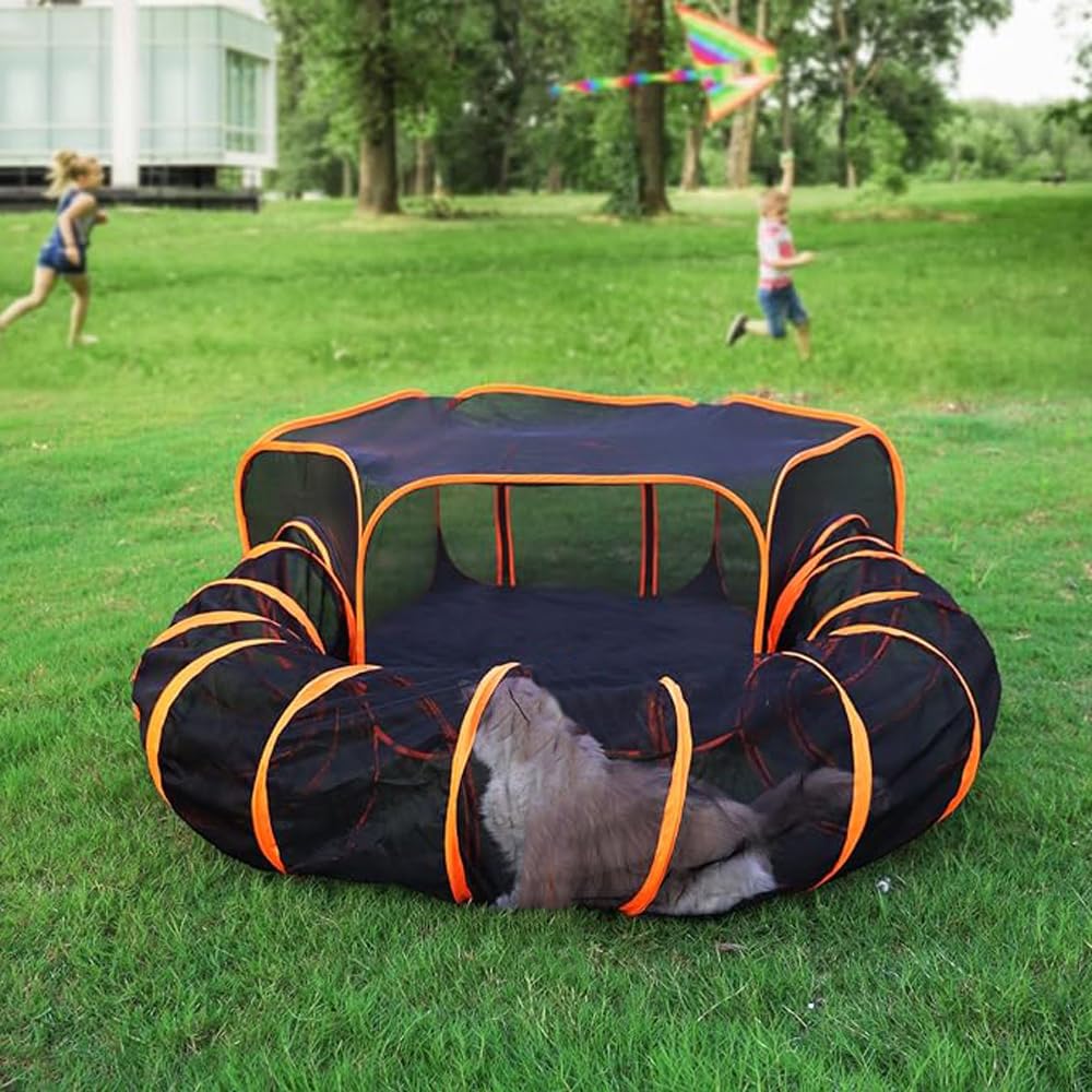 Enclos Extérieur Pour Chats Pliable Avec Tunnel - Parc Sécurisé En Maille Pour Intérieur Et Extérieur