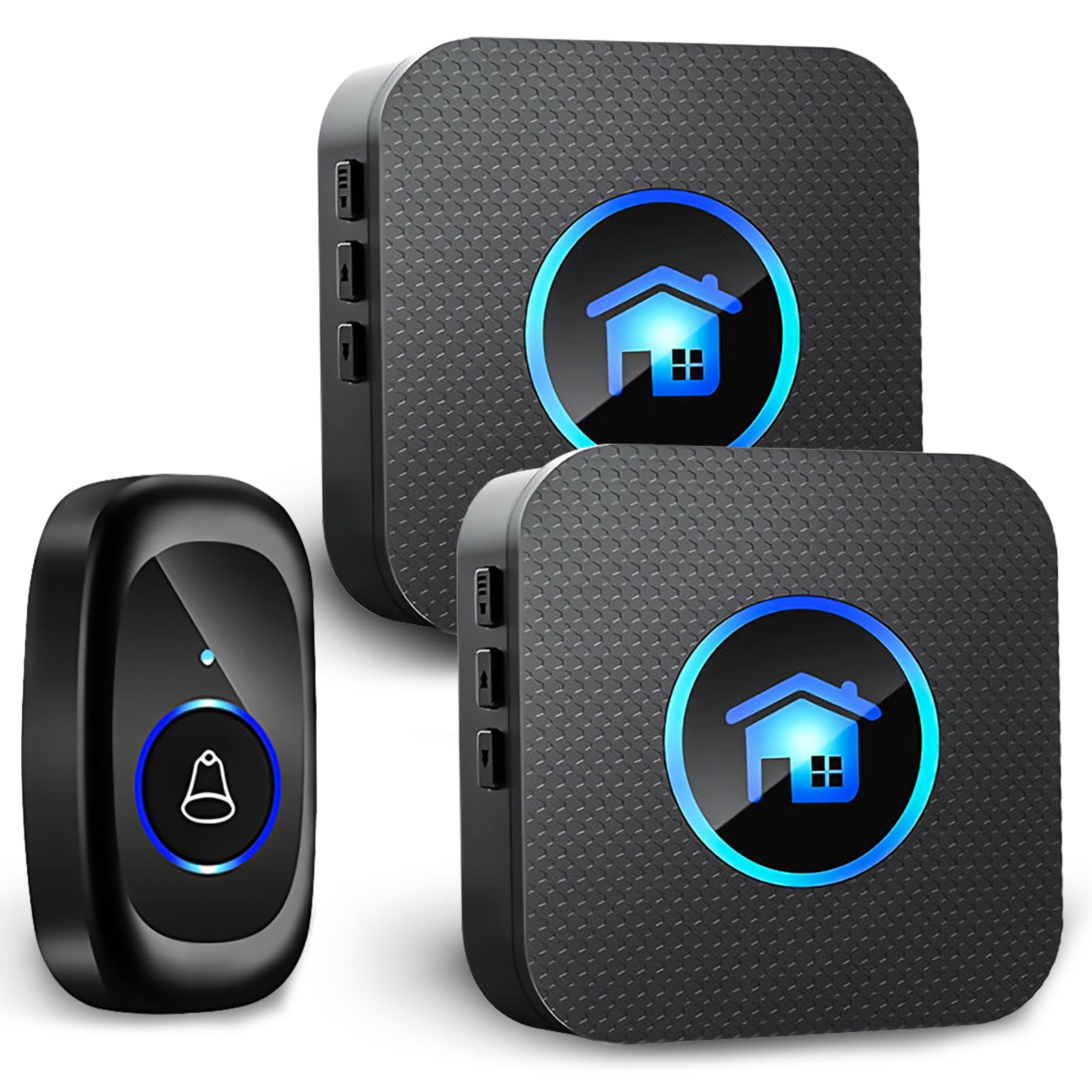 Wireless Doorbell, Bell Butt, IP65 Wodoodporne drzwi z 2 odbiornikami wtycznymi, regulowaną głośnością, 5 poziomów głośności, 55 melodii, zakresu 400 m, czarny