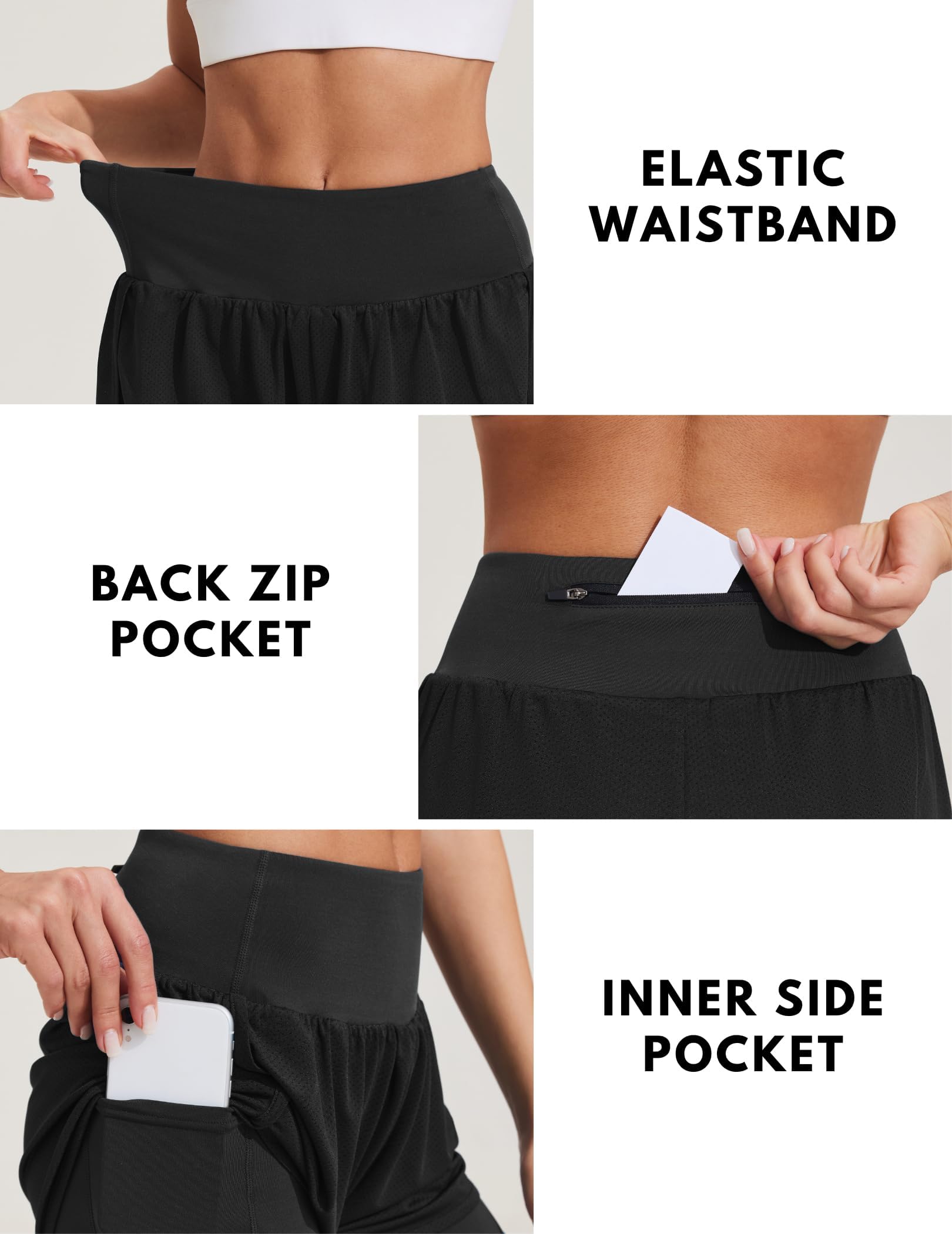 PINSPARK Damskie krótkie spodenki do biegania z wysokim stanem, spodenki sportowe 2 w 1, z kieszenią, szybkoschnące, do biegania, fitnessu, jogi, joggingu, spodnie treningowe