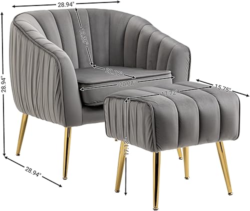 Miniatura 2 de PBOGHLRD Sofá decorativo de terciopelo con reposapiés, moderna silla con brazo de barril con patas de metal dorado, cómoda silla tapizada individual