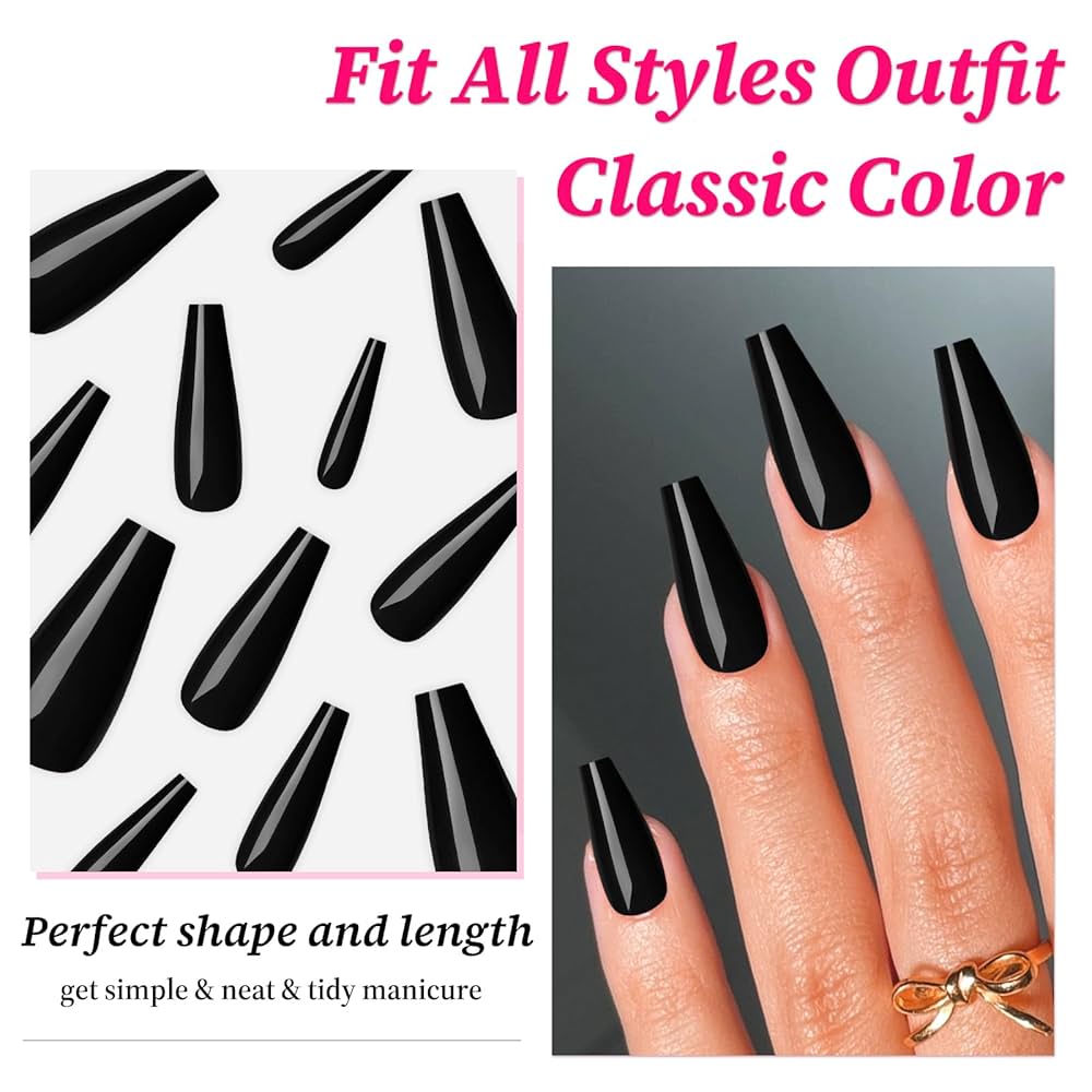 ぴんきー Amazon.com: Lifextol 120PC Black Coffin Press on Nails Long