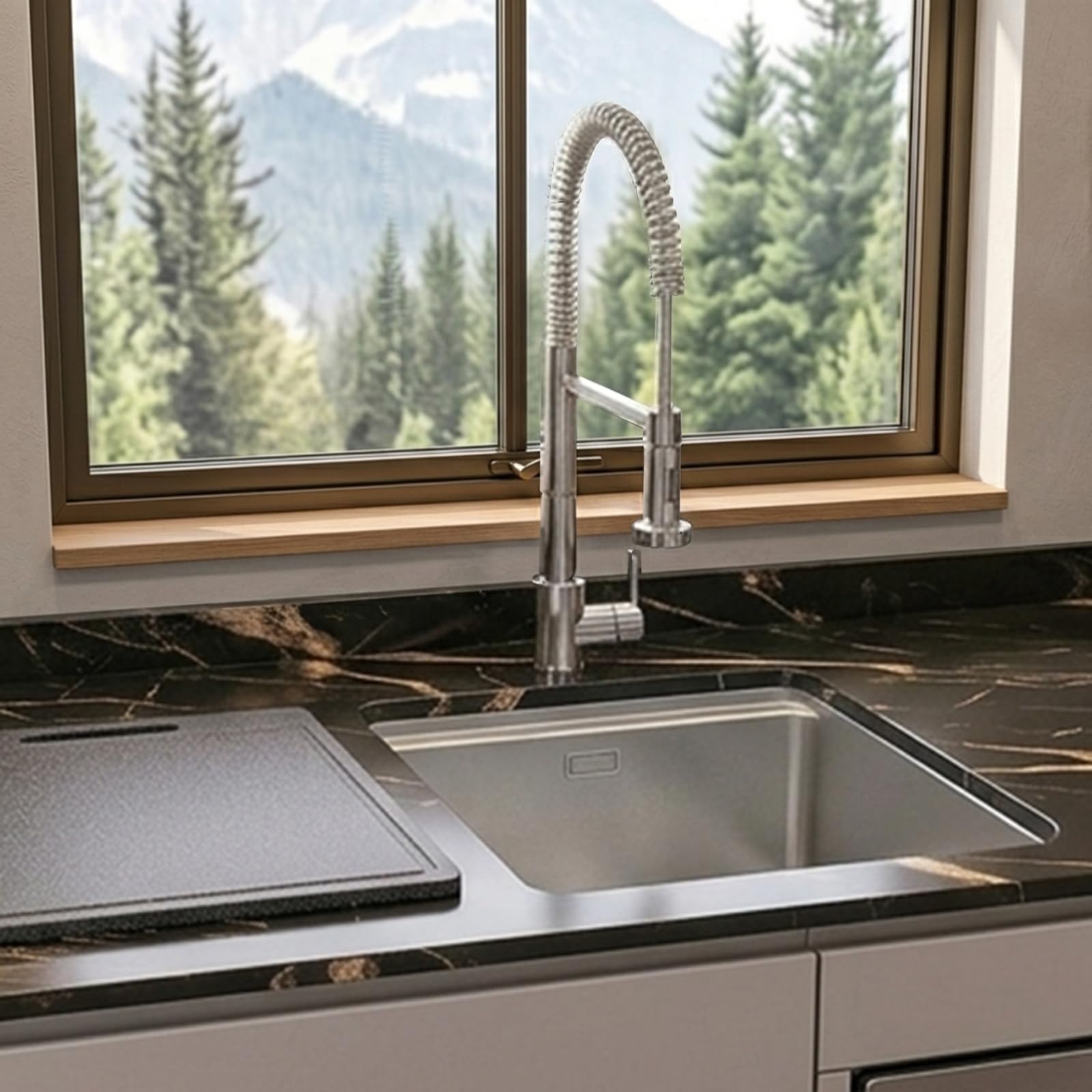 Évier 35x45cm Dissimulé Brossé 304, Encastrable, Bar/Cuisine/Rest. | + Pl. à Découper, Siphon & Bonde, Trop-Plein Inclus, Acier Inox 304 Brossé, 1 Bac Camping-Car, Ext./Jardin/Atelier Restaurant
