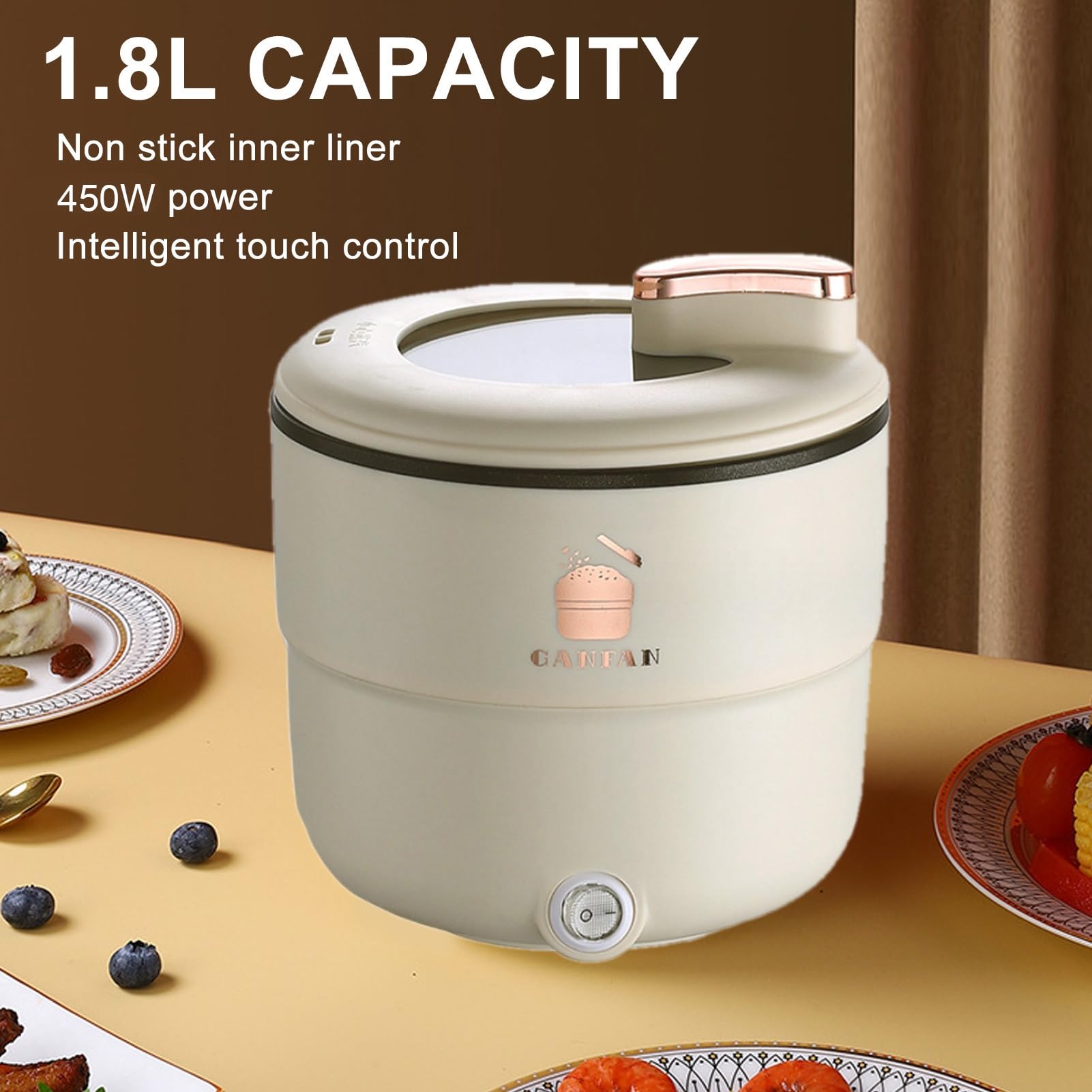 Produttore di Cuociriso Elettrico da 300 W per Cottura a Vapore, 1,8l Multifunzionale Portatile, Cucchiaio Per Riso e Cereali per La Casa, Appartamenti e Dormitori