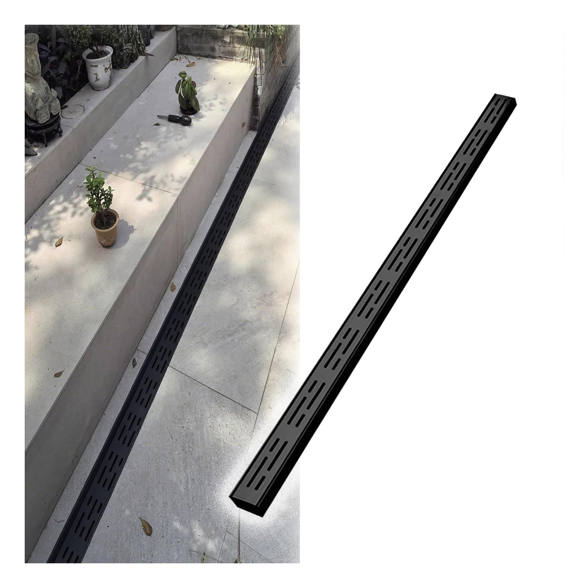 System odpływowy 304 SUS z osłoną kratki do podjazdu, garażu, patio 1 szt.(Black,7x5cm/2.8x2in)