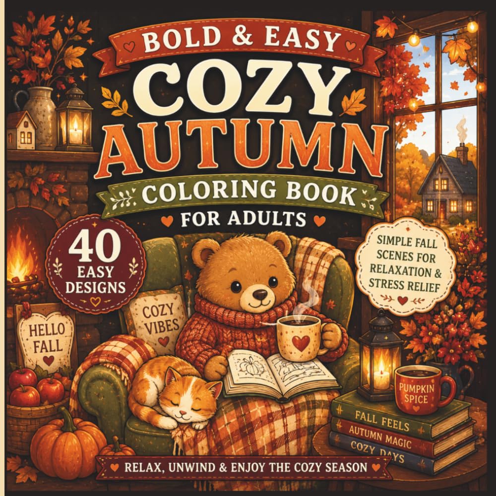 Bold & Easy Cozy Autumn Coloring Book for Adults: Simple Fall Scenes for Relaxation & Stress Relief (Cozy Coloring Collection)