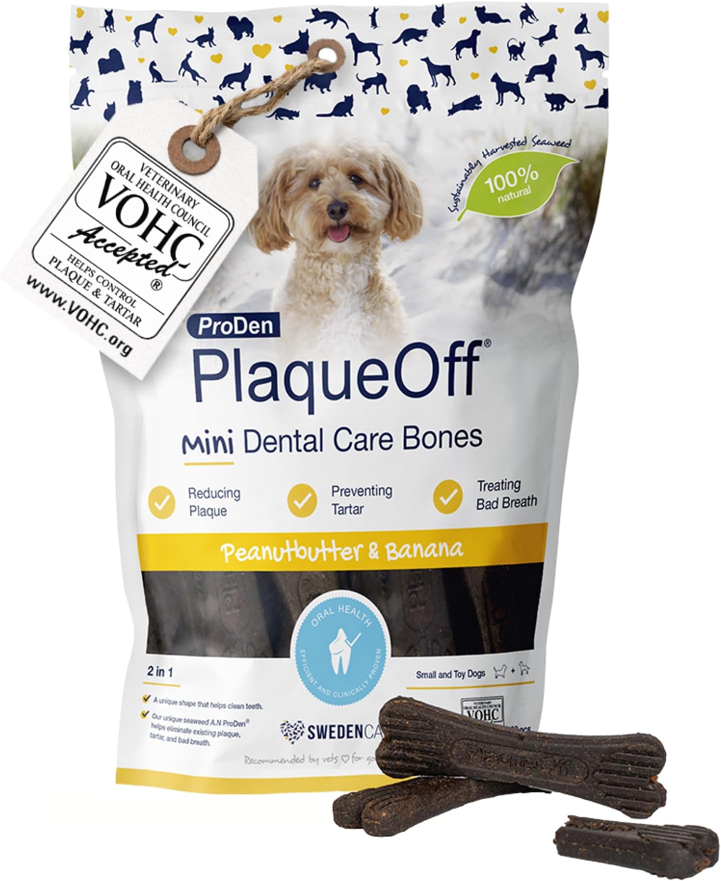 Dental Bones for Small Dogs, 20 Mini Bones Helps to Remove Tartar, Plaque, & Bad Breath Improves Overall Oral Health - Peanut Butter & Banana