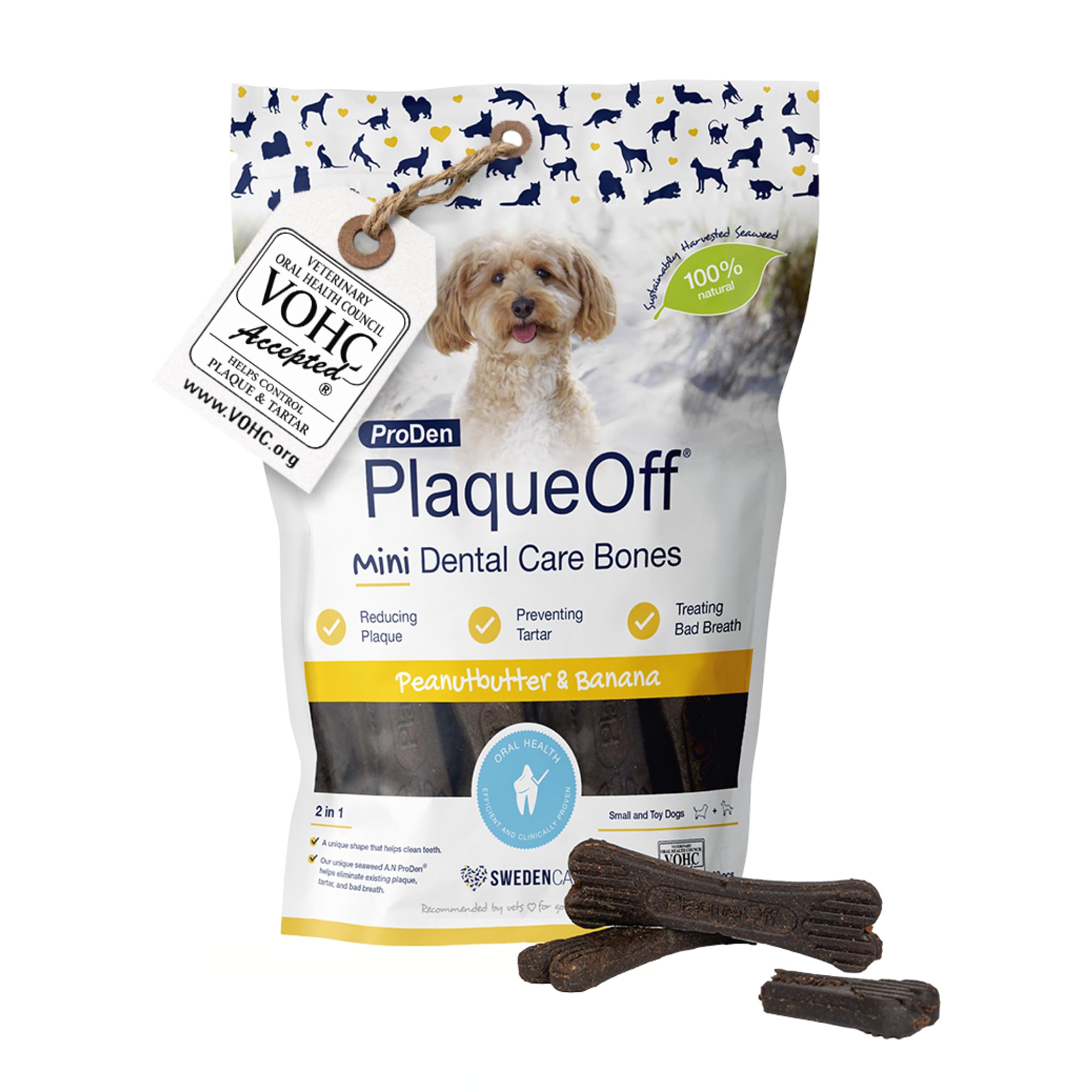 Dental PlaqueOff Mini Bones Veggie Clinically Proven to Reduce Tartar Plaque