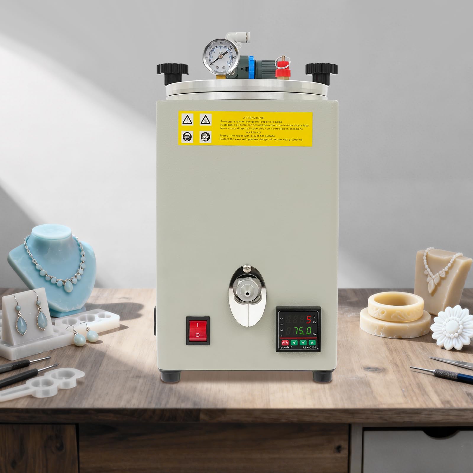 Maszyna do formowania wosku 350 W 60℃ maszyna do odlewania wosku do biżuterii, 220 V, z pokrywką, uchwytem powietrznym i wężem powietrznym do topienia wosków roślinnych, wosków mineralnych