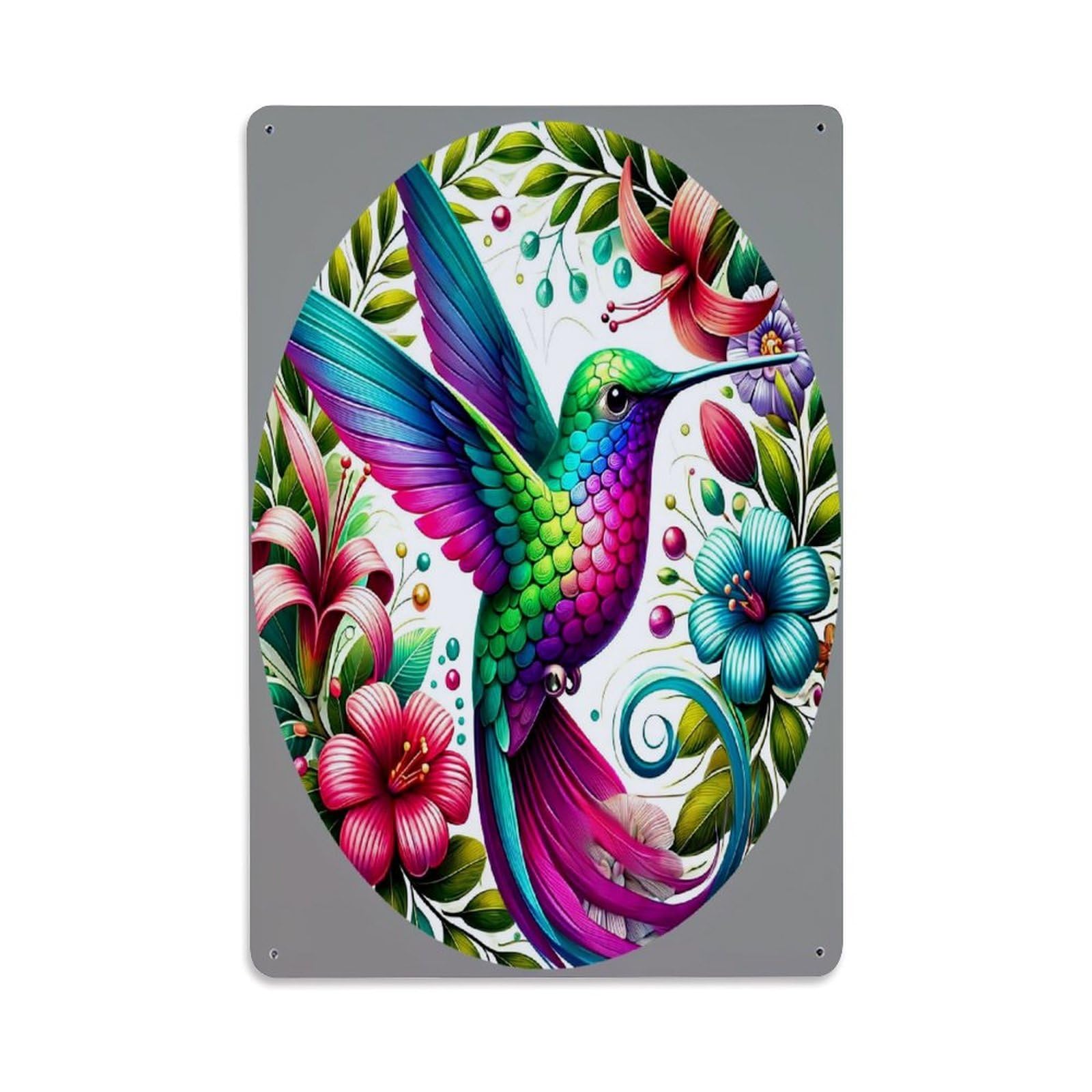 Hummingbird Floral Vibrant Colorful Art Retro Metal Tin Sign, Vintage Decor Art Poster for Bar, Home, Man Cave, Kitchen, Laundry Room Gift 8x12Inch
