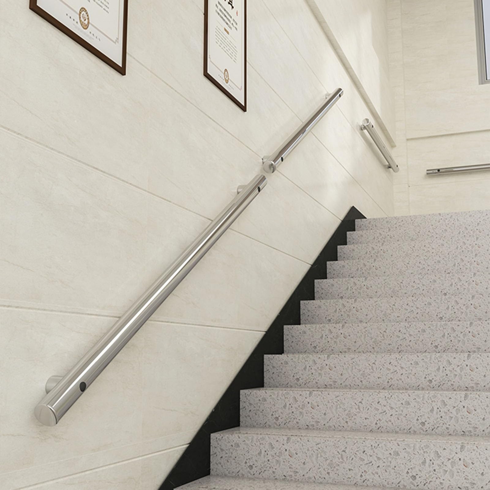 Llpsmeng-Eu Silver Stair Handrail, High Strength Stainless Steel Hand Rail For Indoor & Outdoor, Wall Mount Staircase Steps Safety Railing Banister(,570Cm)