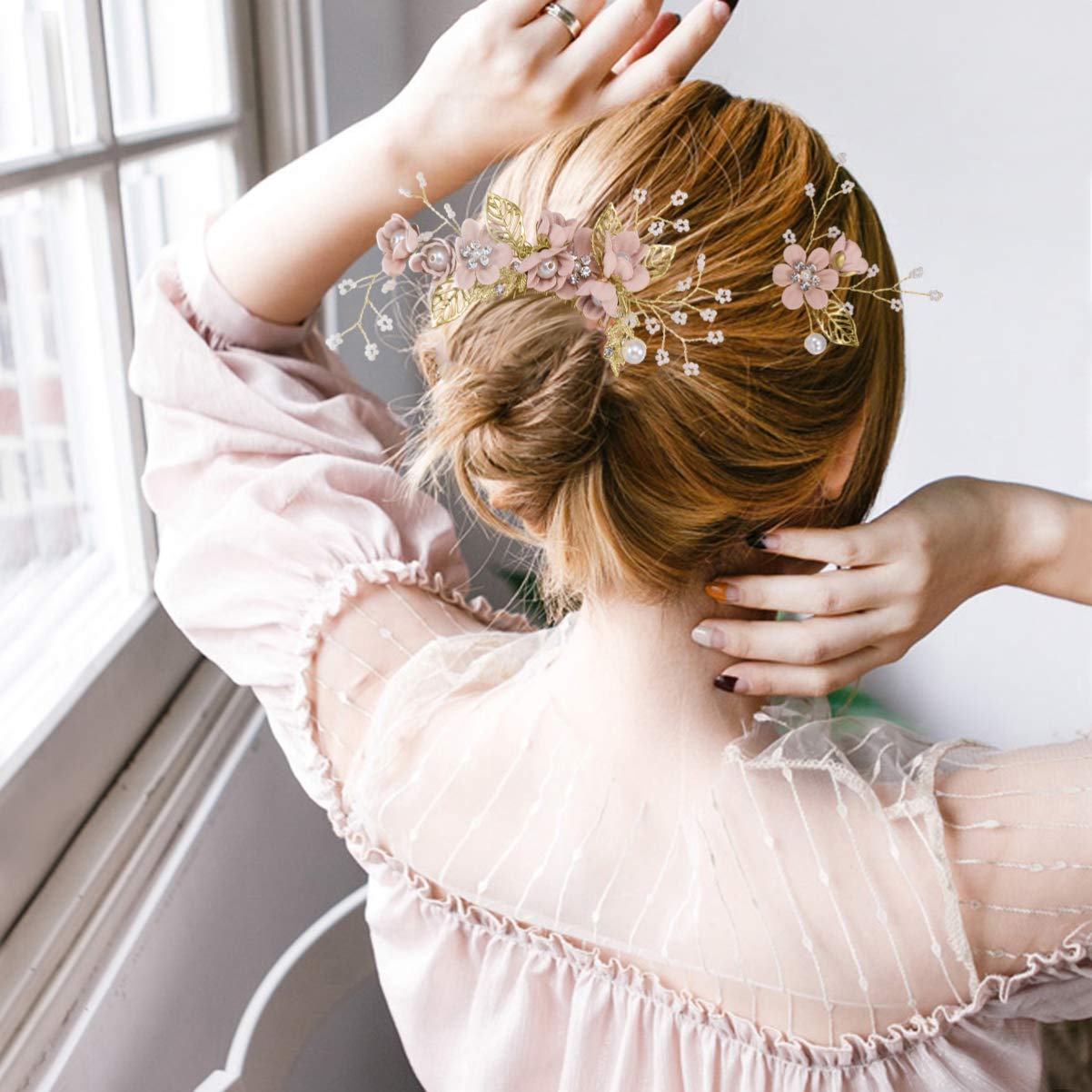 Toyvian 4 piezas peine para el cabello conjunto moda nupcial accesorios para el cabello de la boda tocado para dama de honor niñas mujeres (rosa)