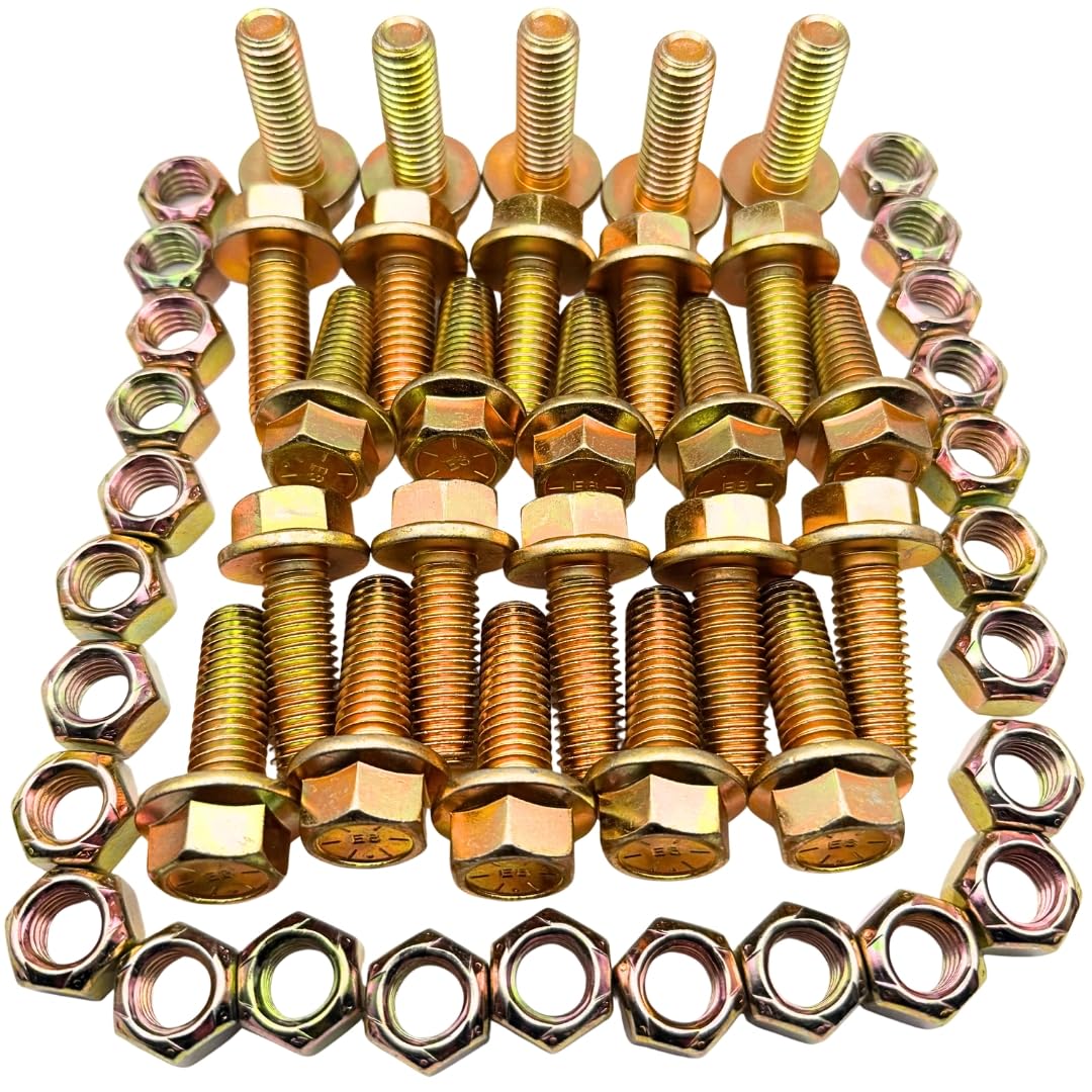 1/2"-13 x 1-1/2" Grade 8 Flange Bolts (25-Pack) – Heavy-Duty Hex Flange Bolts Includes All-Metal Lock Nuts – High-Strength SAE J429/J995 Anti-Vibration 1.5" Coarse Thread, Prevailing Torque