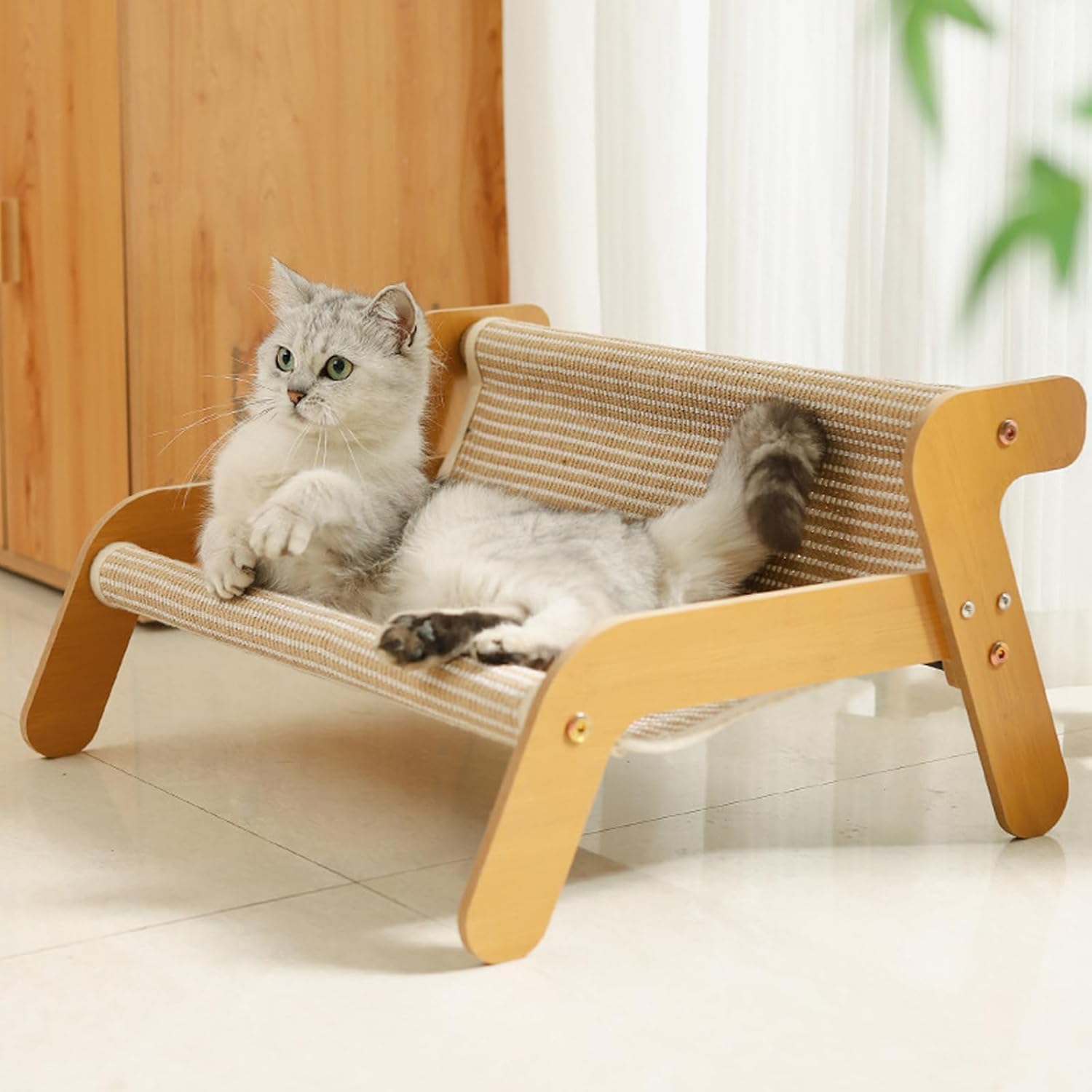 Cat Scratch Lounge, 2-in-1 Cat Scratch Pad and Lounger for Most Cats, Sisal Cats Scratcher Bed for Home Indoor, Cat Hammock Gifts for Cats