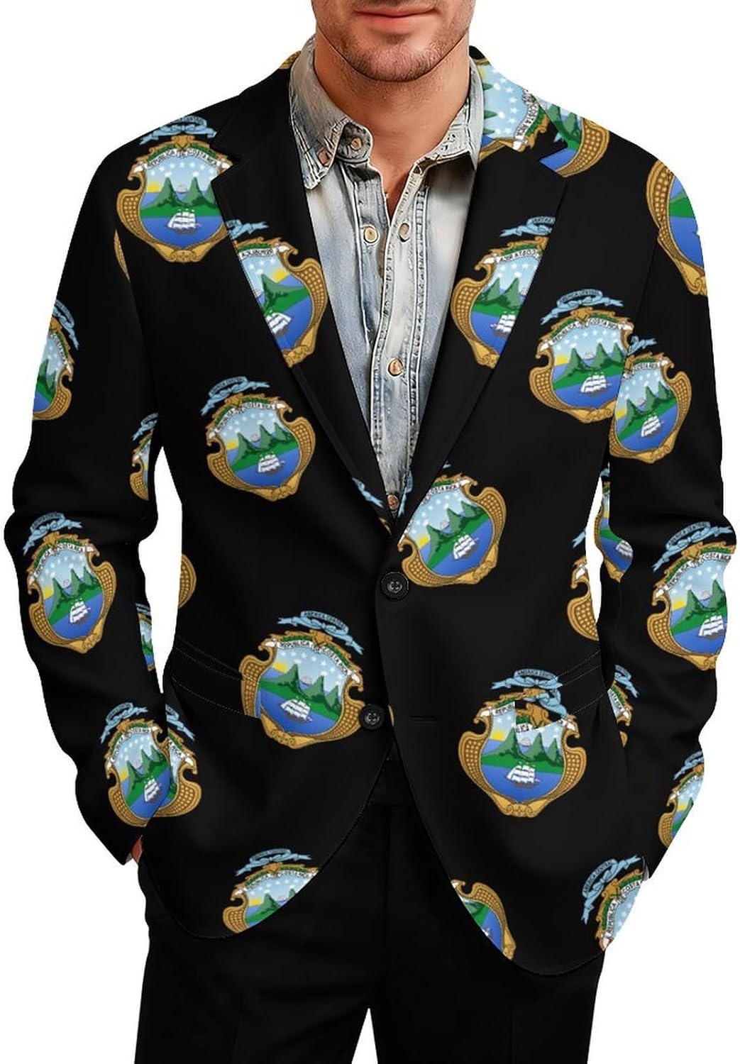 Coat of Arms of Costarica Trendy Men's Two Button Suit Funny Casual Slim Fit Blazer Coat Tuxedos Jackets