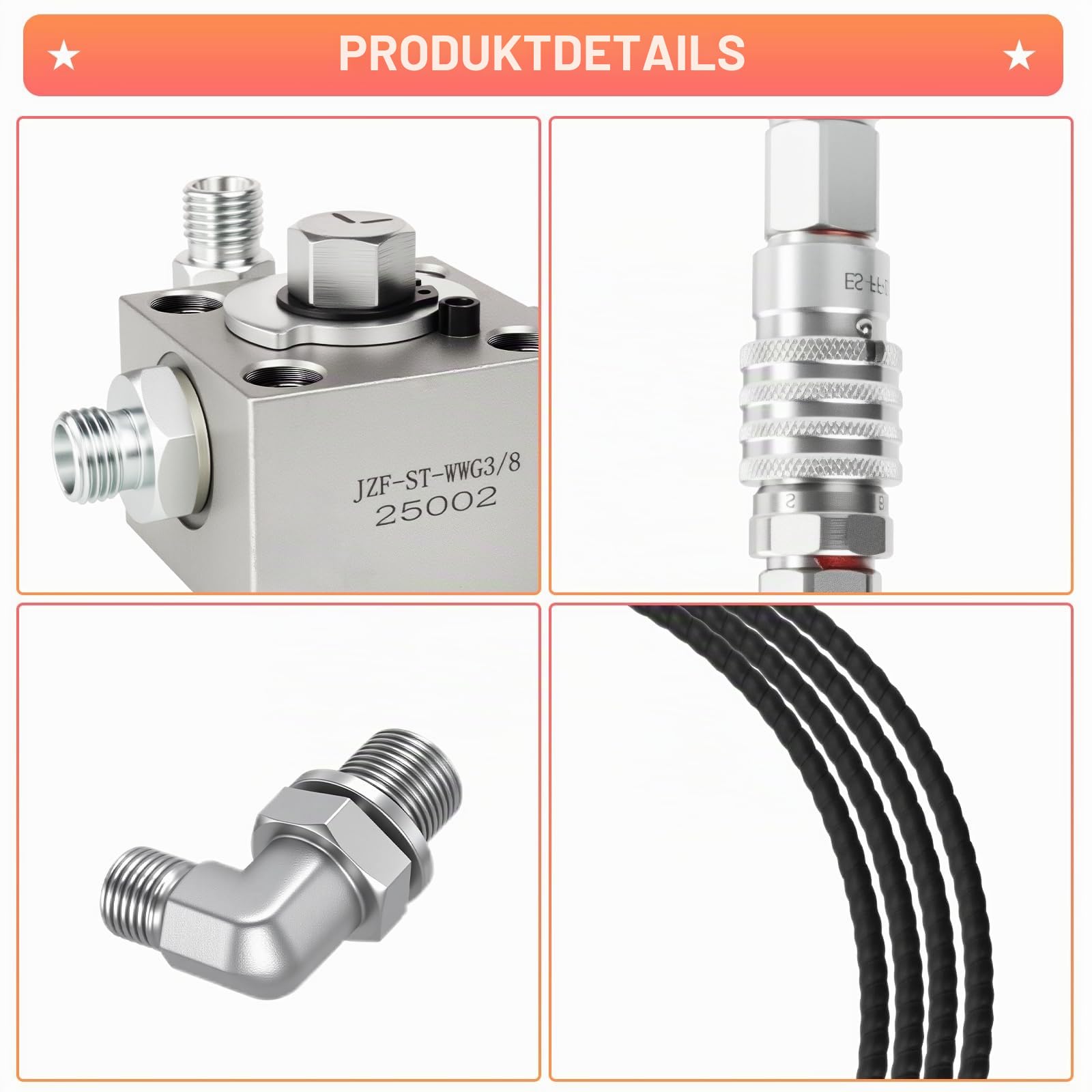 2-teiliges 3-Wege-Hydraulik-Umstellventil-Set – kompatibel mit 1–2 Tonnen Minibaggern, inklusive Schnellverbindungen, 78,7 cm flexiblen Schläuchen und M14 Hydraulik-Anschlussblock, komplettes Set