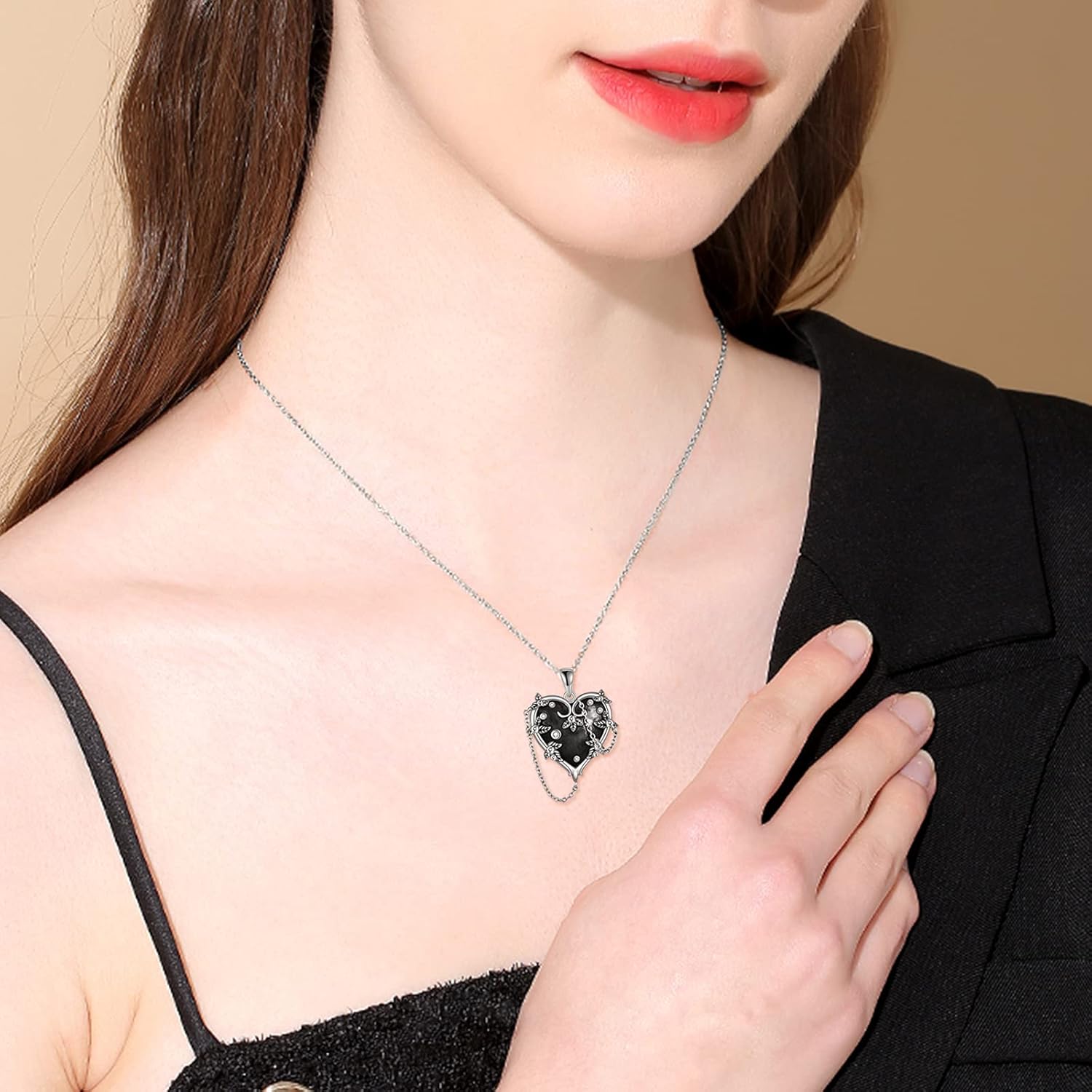 MONGAS Witches Heart Necklace for Women 925 Sterling Silver Black Heart Necklace Skull Goth Halloween Jewelry for Women Witchy Gifts - Image 2