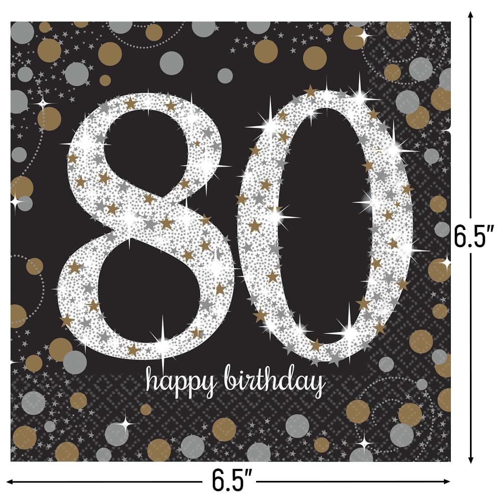 Tralala Party 16 Feestservetten Voor 80e Verjaardag – Wit En Goud, Drielaags, 33 X 33 Cm Uitgevouwen, Elegant En Feestelijk