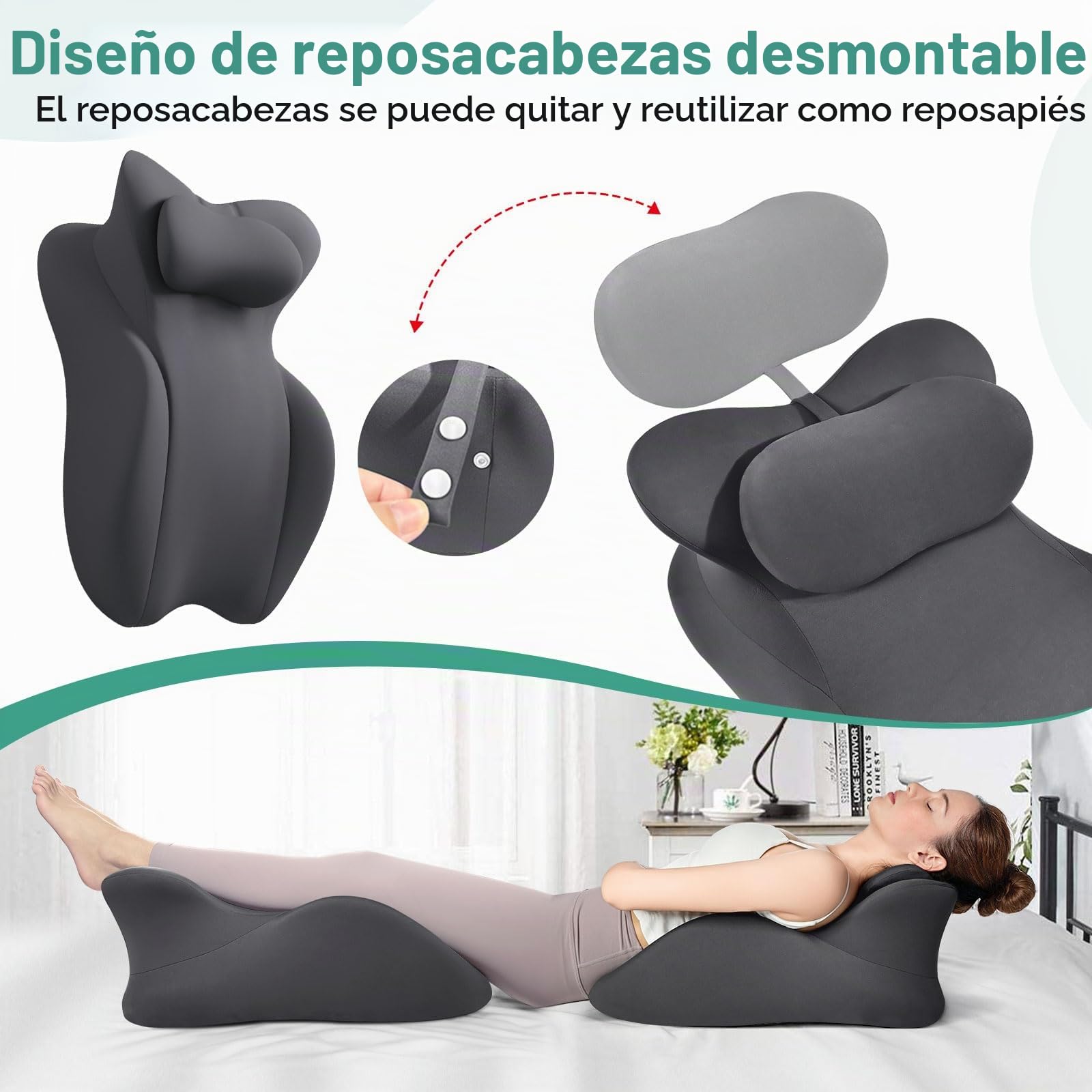 Almohada en Forma de Cuña Ergonómica - Almohada para Dormir Boca Abajo y Leer en la Cama, Alivia el Dolor de Espalda y Brinda Soporte al Sentarse, Soporte Lumbar y Cervical con Funda Removible