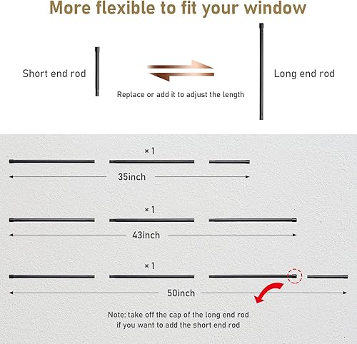 Miniatura 4 de Barras de cortina negras para ventanas de 28 a 48 pulgadas, barras de cortina pequeñas de 58 pulgadas, paquete de 2 barras de cortina resistentes